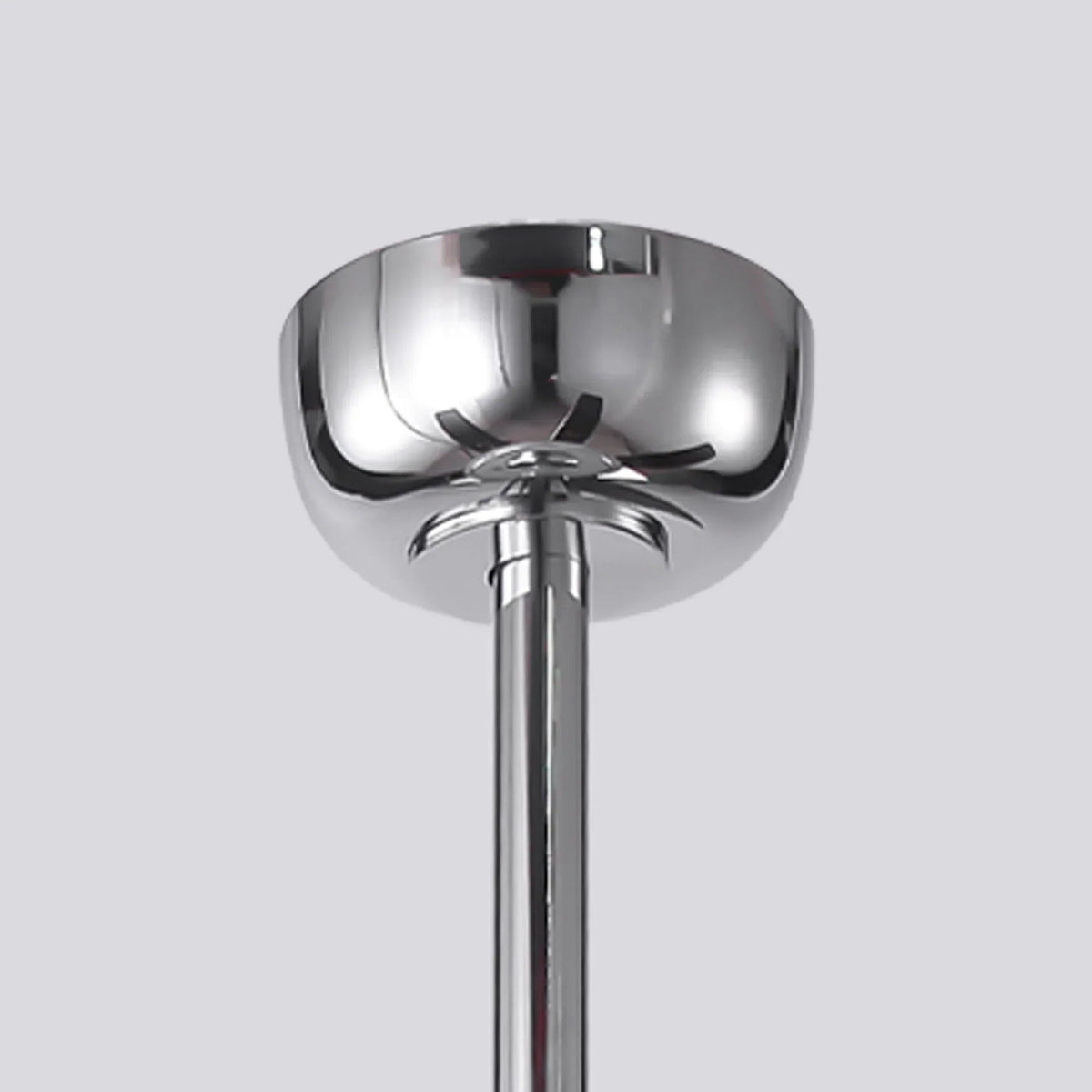 Chrome LED ceiling fan motor housing with reflective central light module