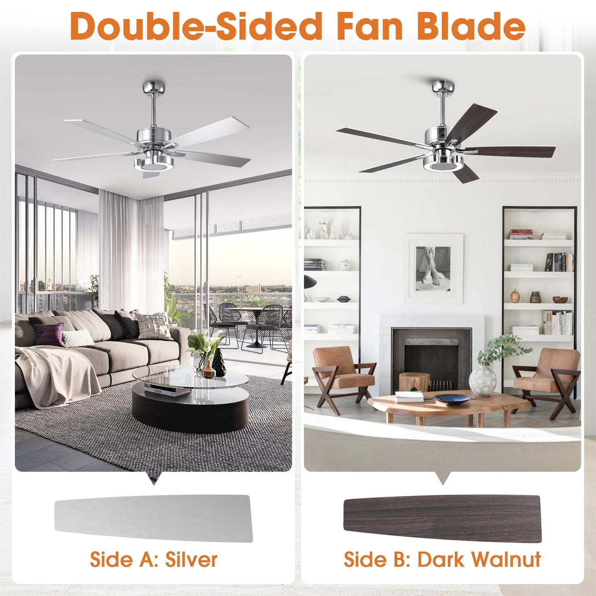 Reversible blade panel showing silver side A and dark walnut side B