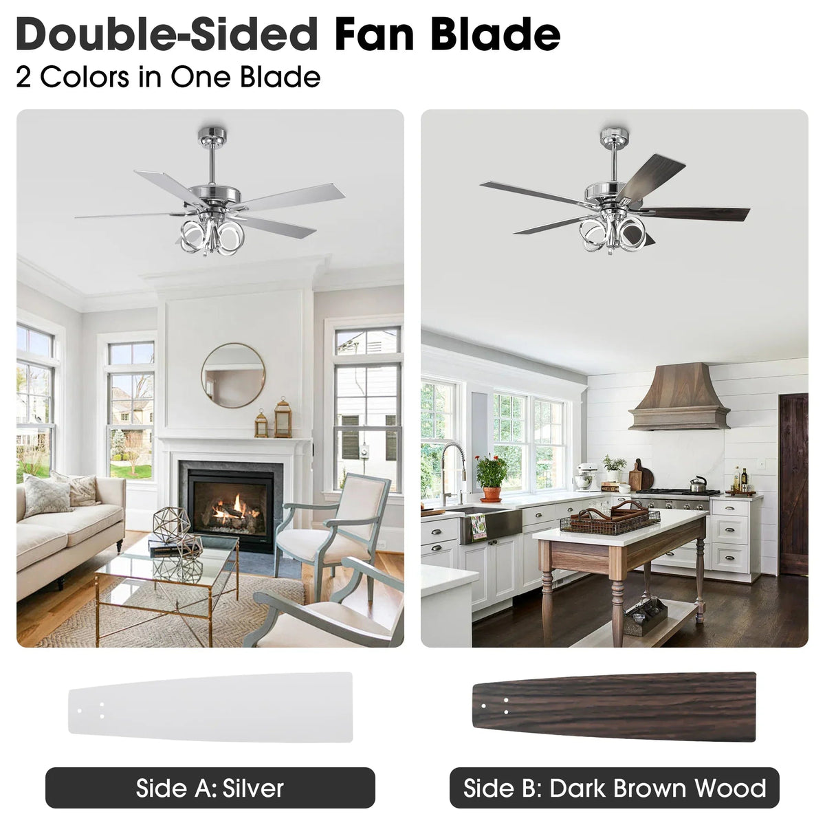 Parrot Uncle 52-Inch Levi Double-Sided Blades in Downrod Mount LED Ceiling Fan with Remote Control