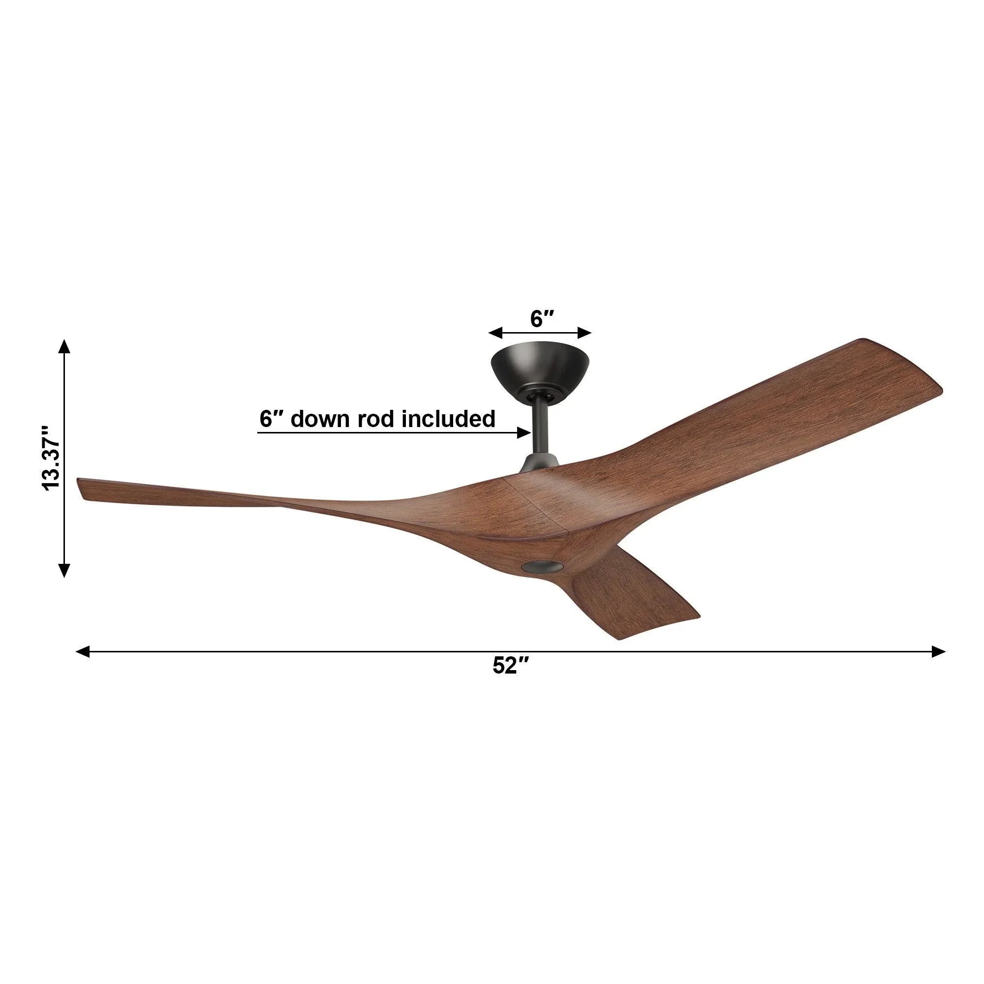 Brown 52-inch ceiling fan with three wooden blades and black downrod mount
