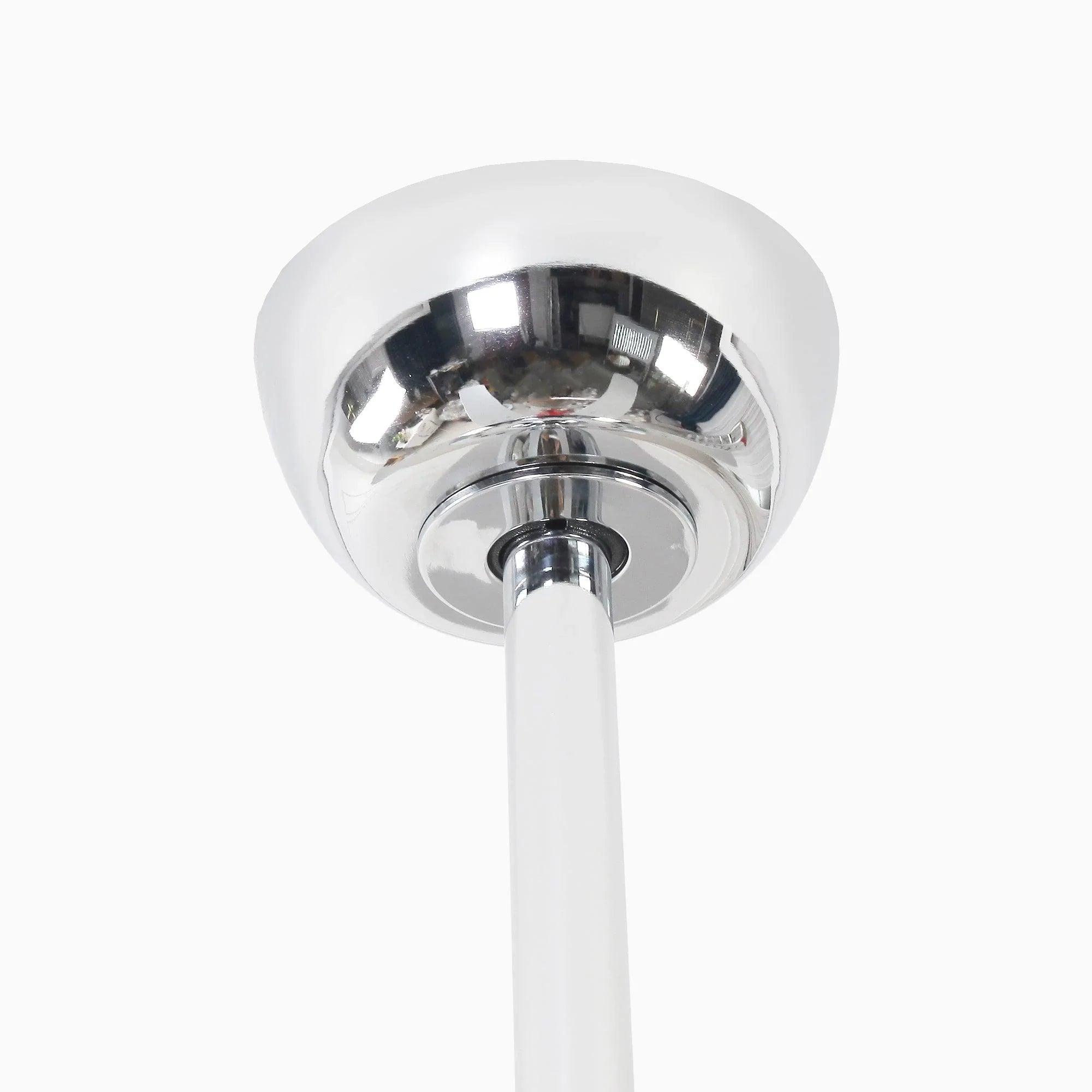 Chrome ceiling fan motor canopy with downrod connection for light and airflow