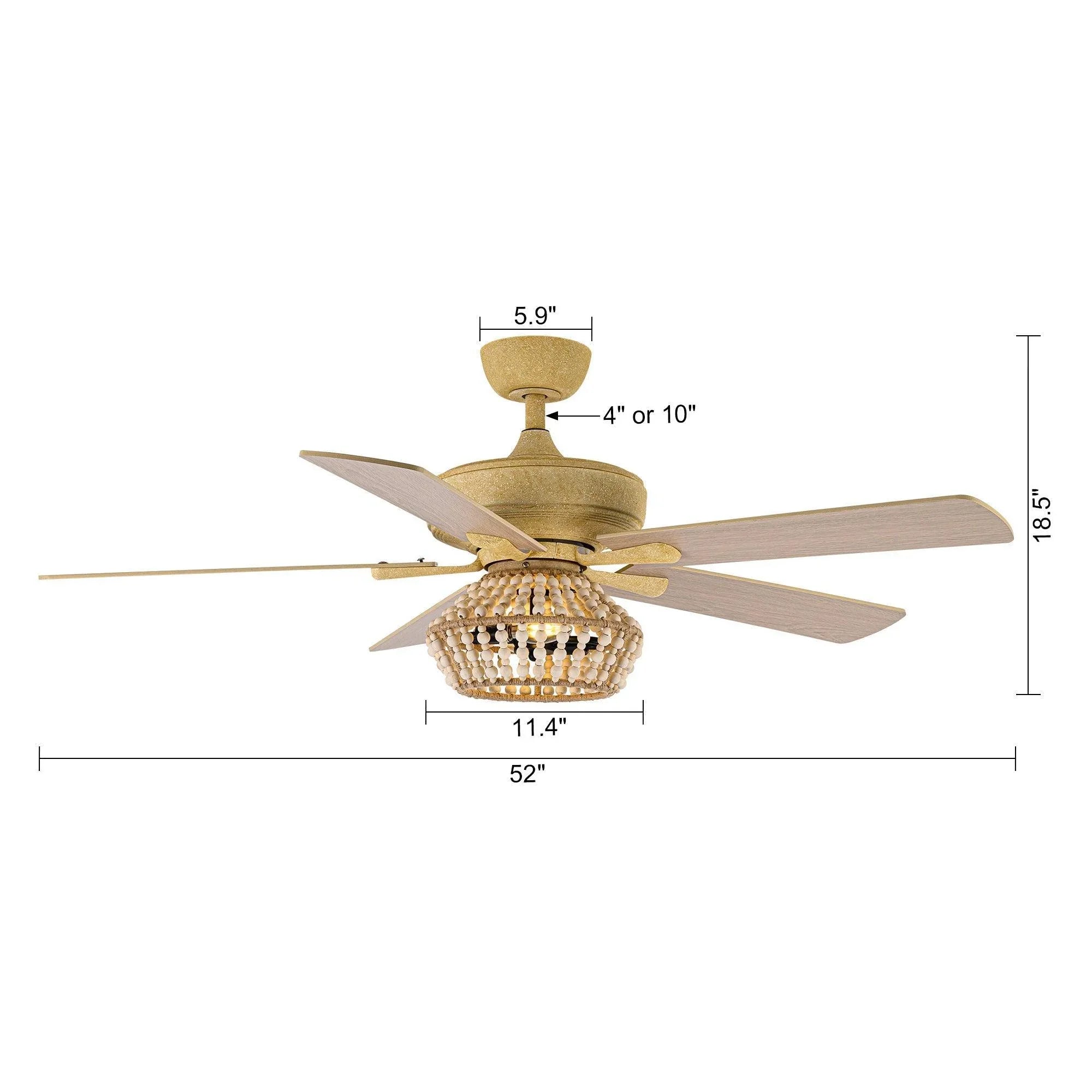 Golden 52 in ceiling fan with beaded light globe and five wood blades