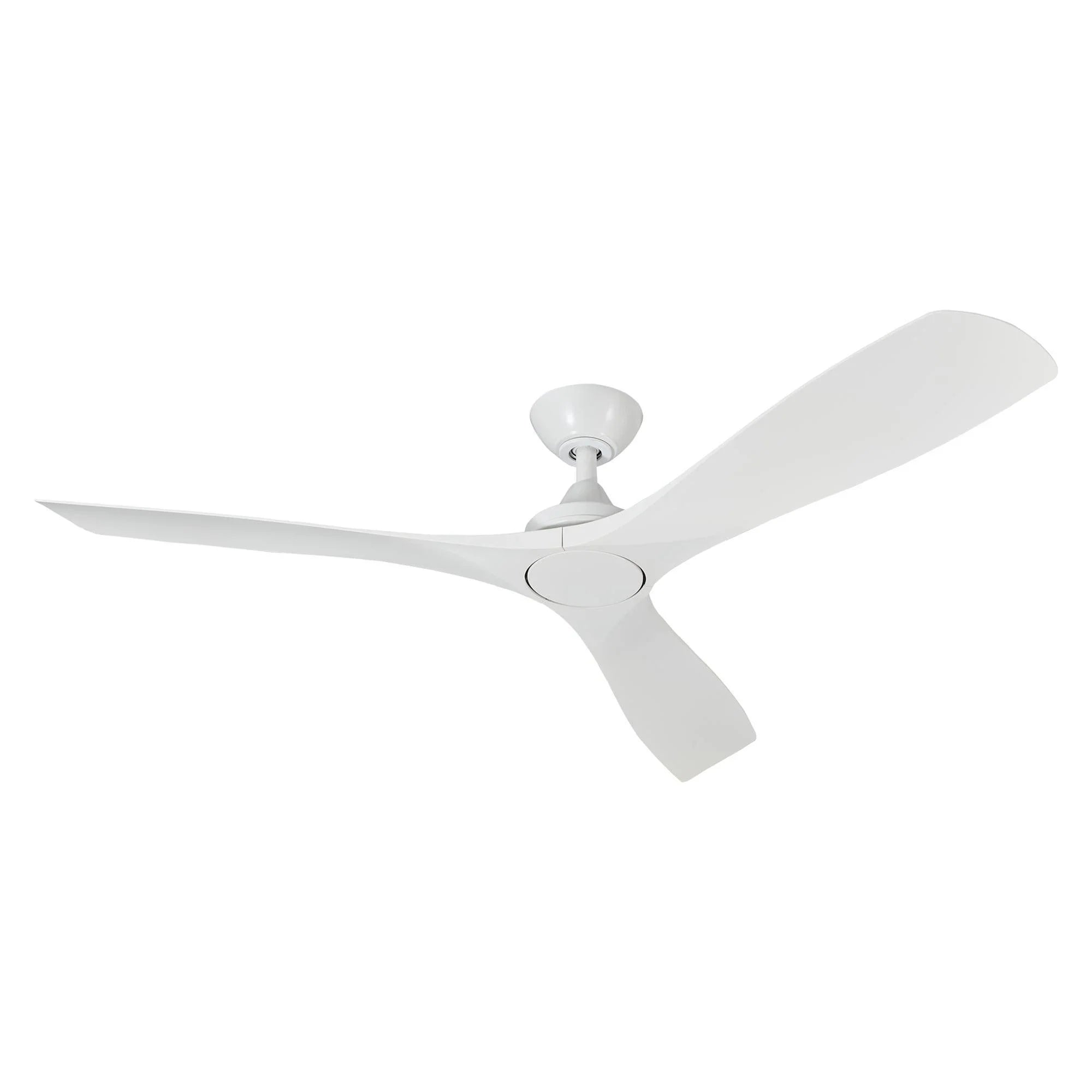 White 52-inch ceiling fan with three wide blades and round light housing at top
