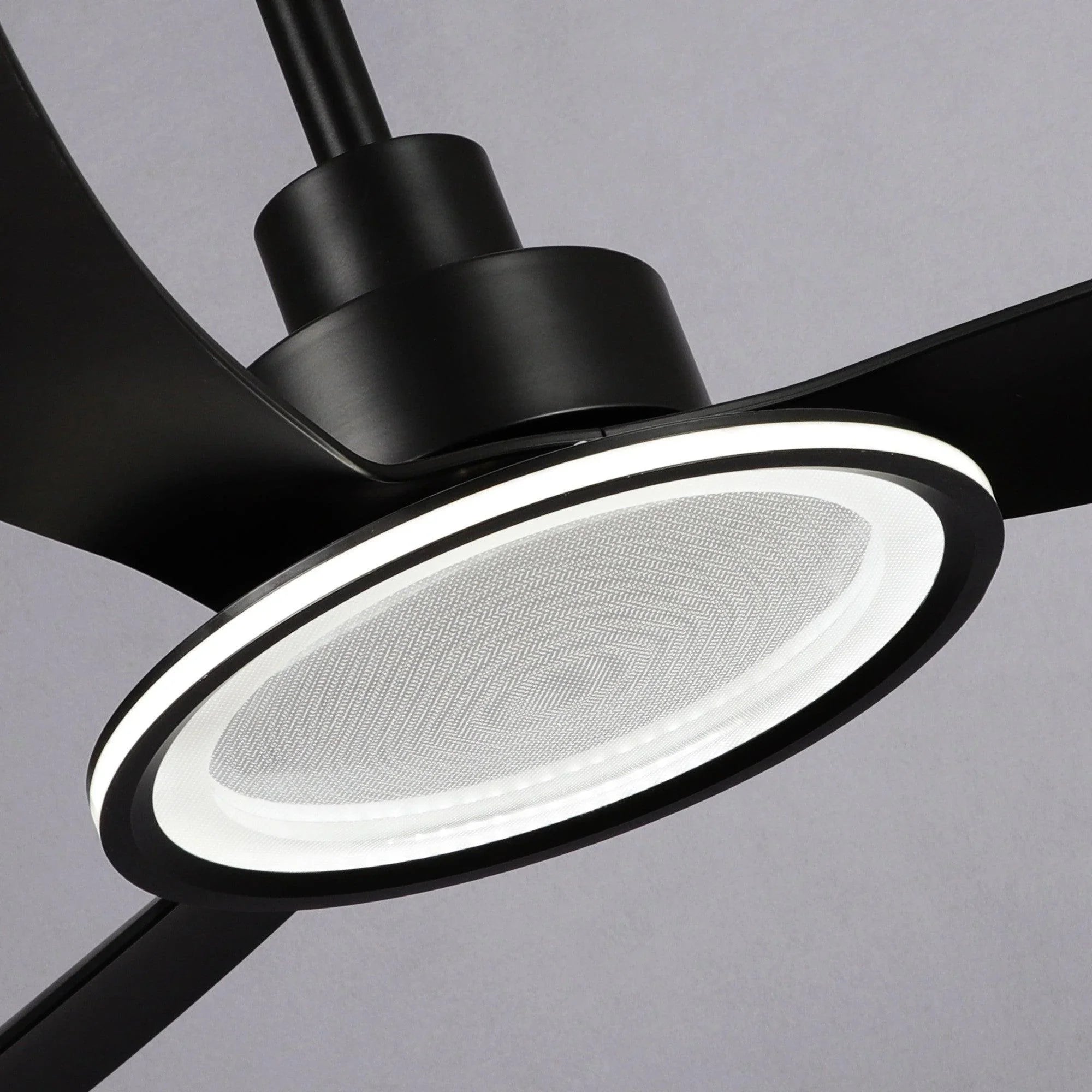 Black ceiling fan light kit with textured diffuser and white trim