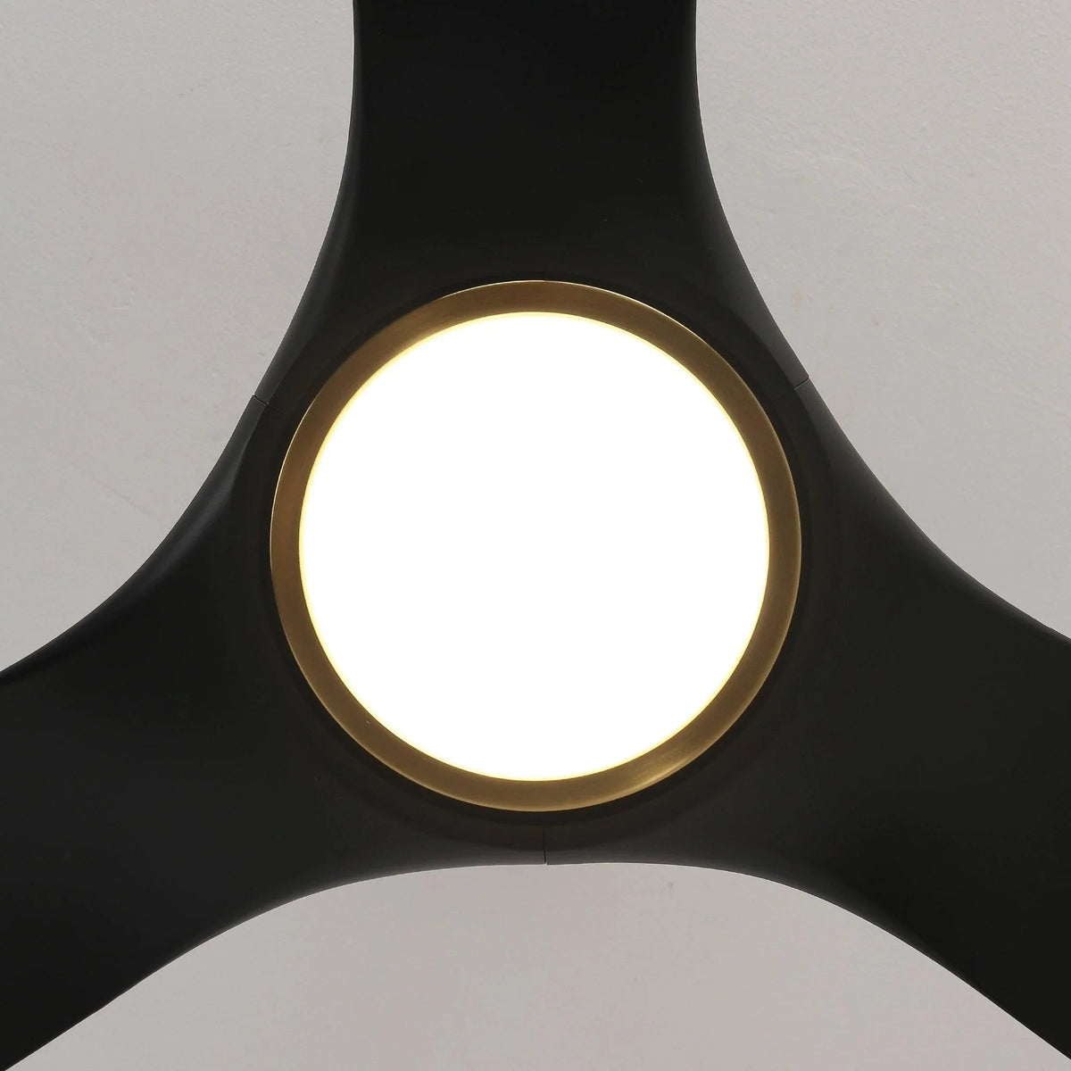 Black ceiling fan LED light ring with warm glow