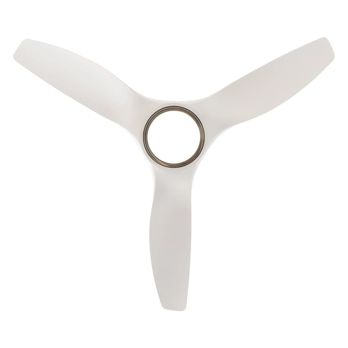 White three-blade ceiling fan with circular LED light detail