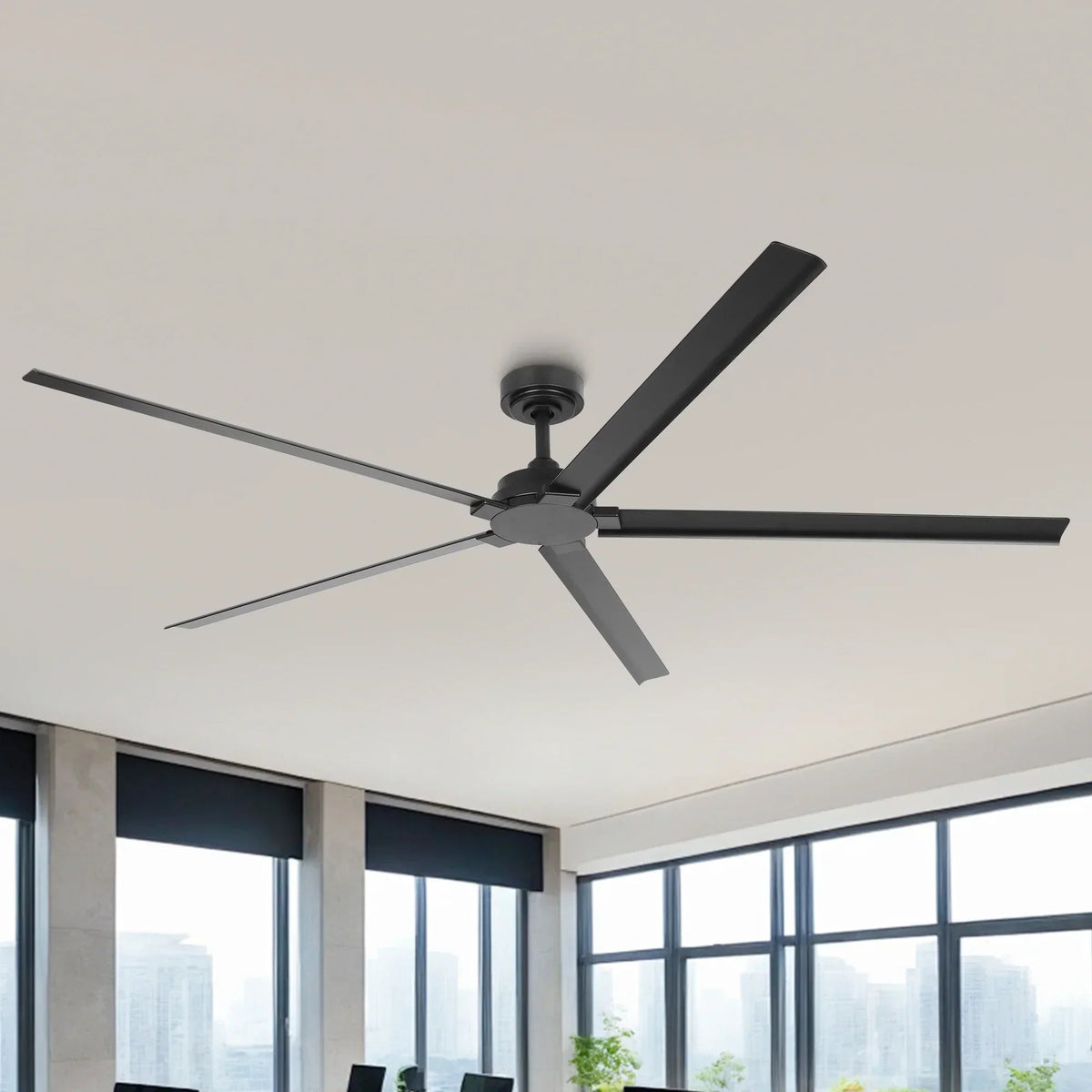 Black 5-blade ceiling fan with central motor hub