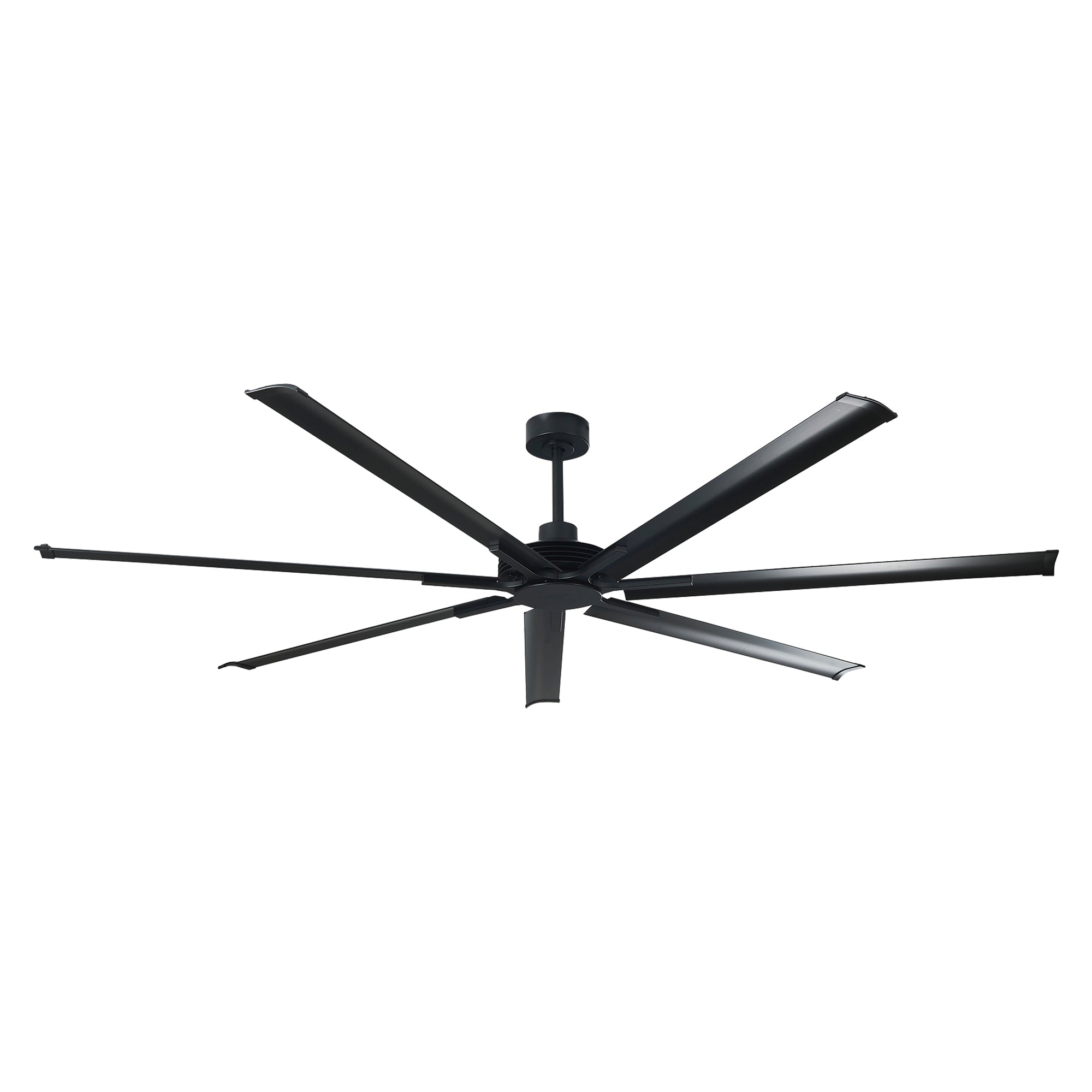 Parrot Uncle ceiling fan with 8 black blades and centered ceiling mount