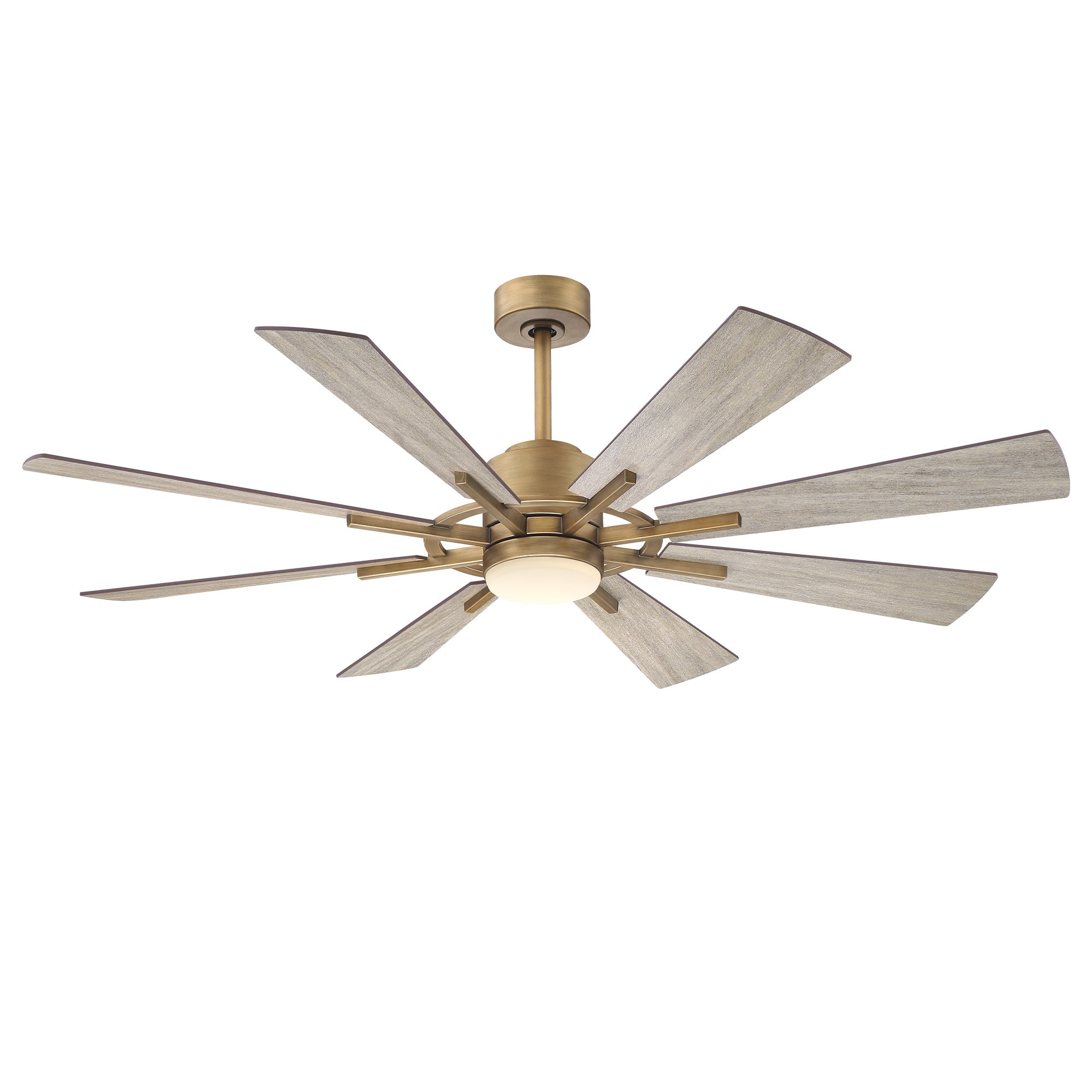 Golden windmill ceiling fan with LED light, five wood blades and downrod mount