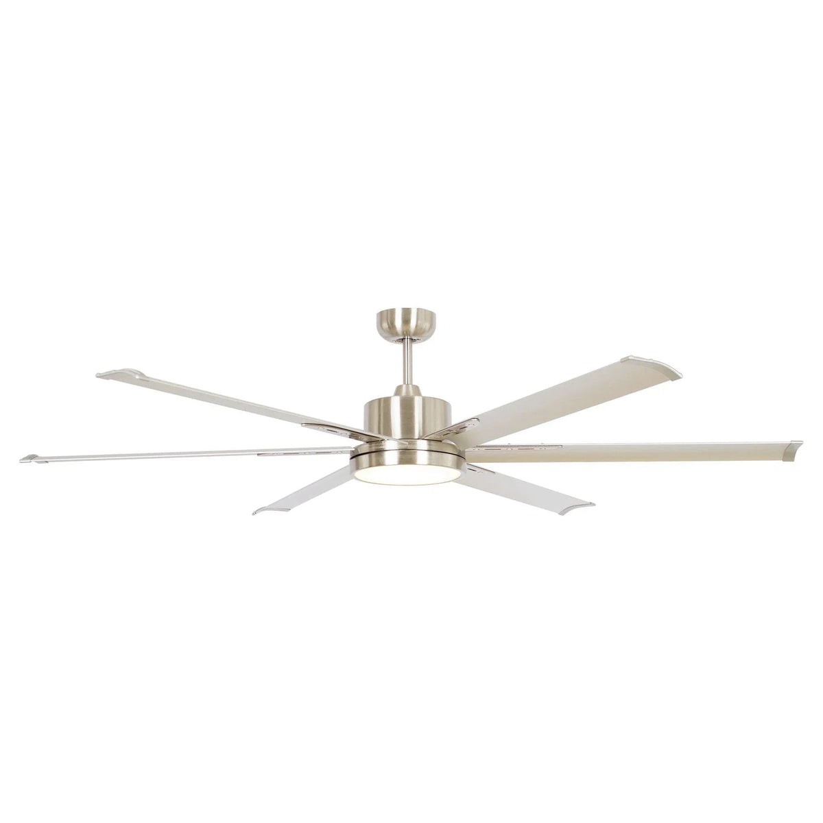 Satin nickel ceiling fan with five blades and integrated light