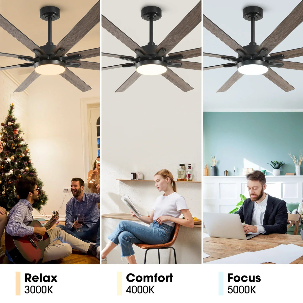 Parrot Uncle 65-Inch Teresa Modern Double-Sided Blades Ceiling Fan with Remote Control and LED Light