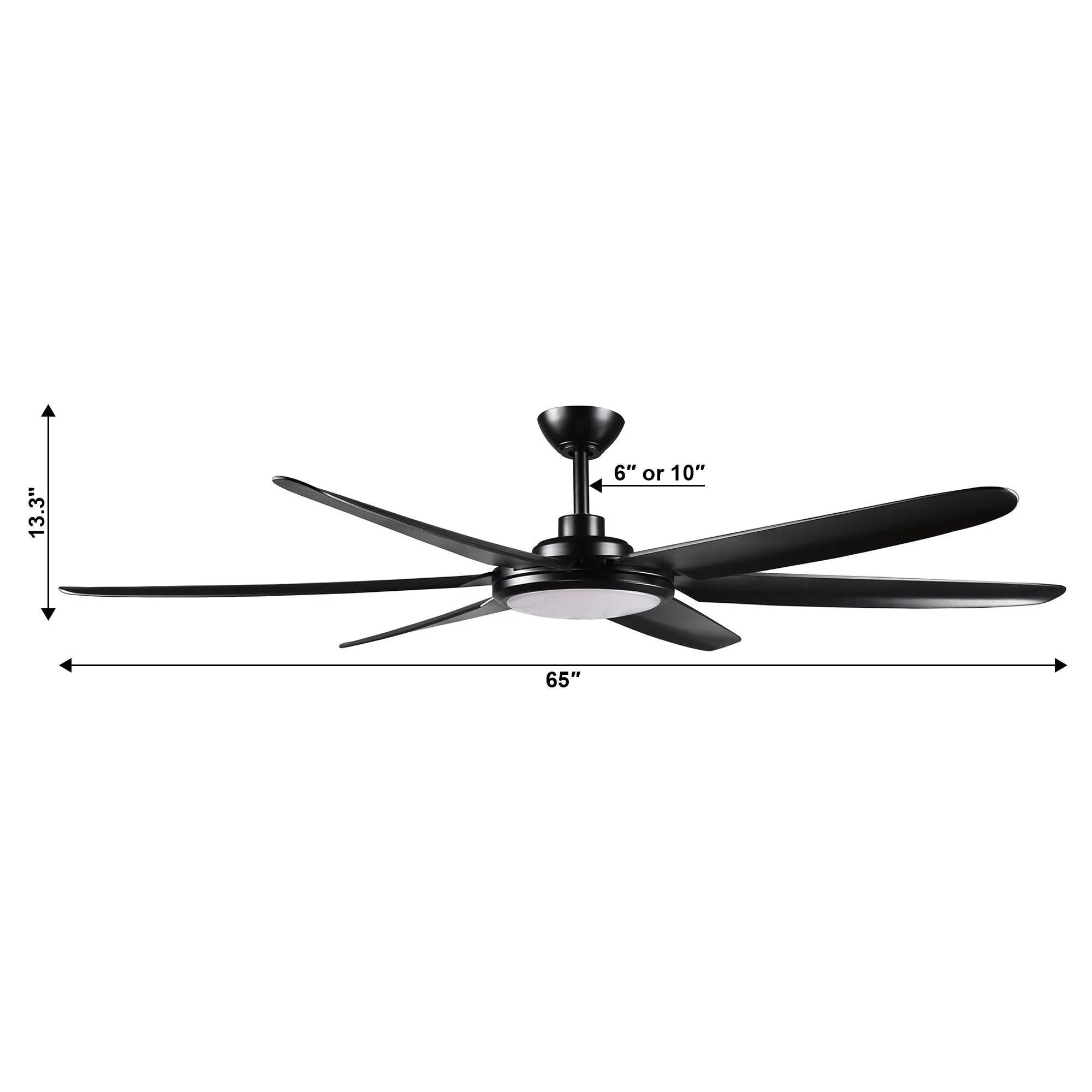 Black ceiling fan blade tip and mounting hub detail