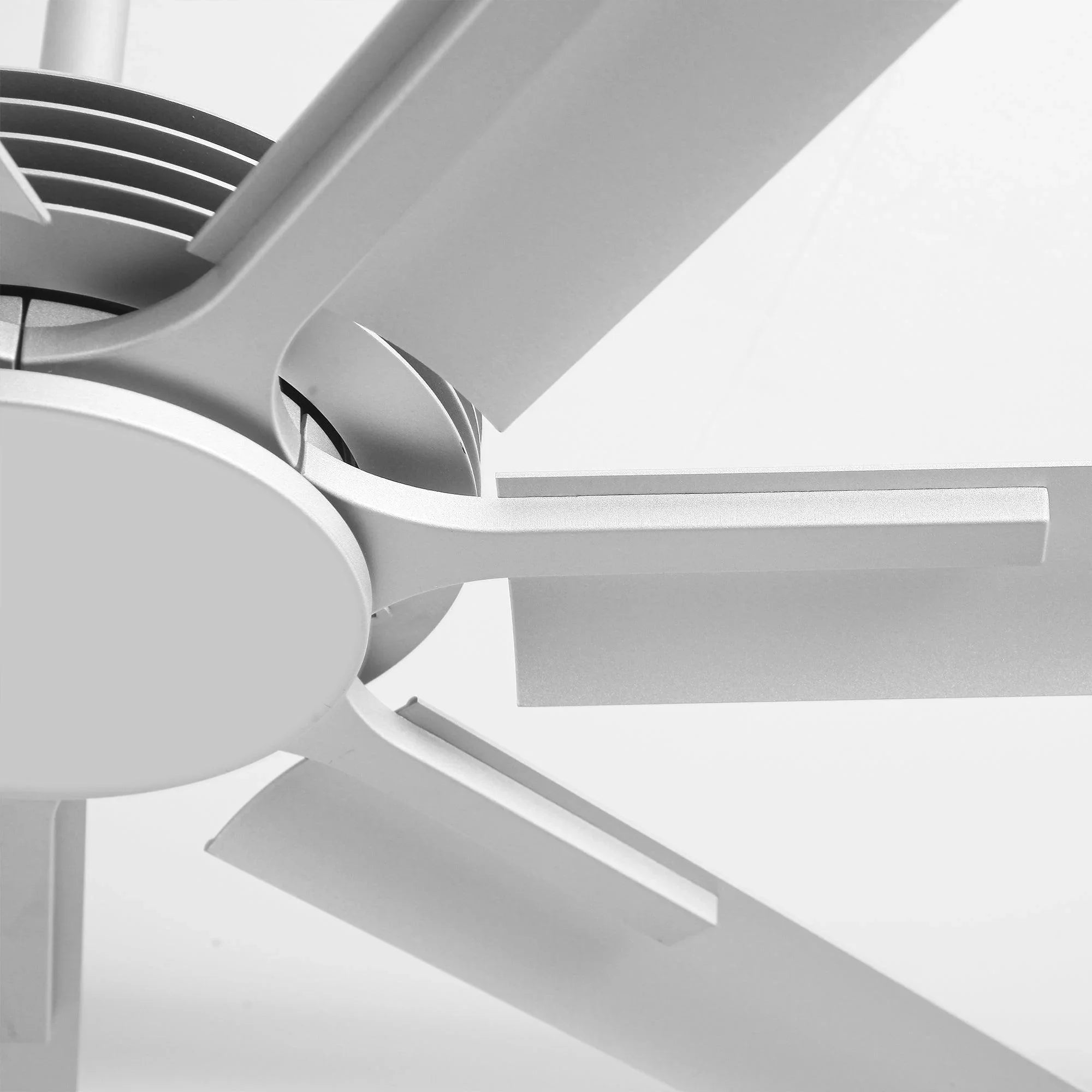 Parrot Uncle ceiling fan blade housing close-up with white motor body