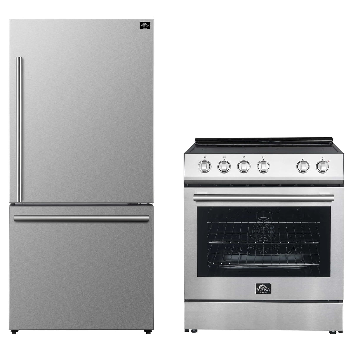 Forno Espresso 2-Piece Appliance Package - 30-Inch Electric Range with 5.0 Cu.Ft. Electric Oven and Refrigerator in Stainless Steel