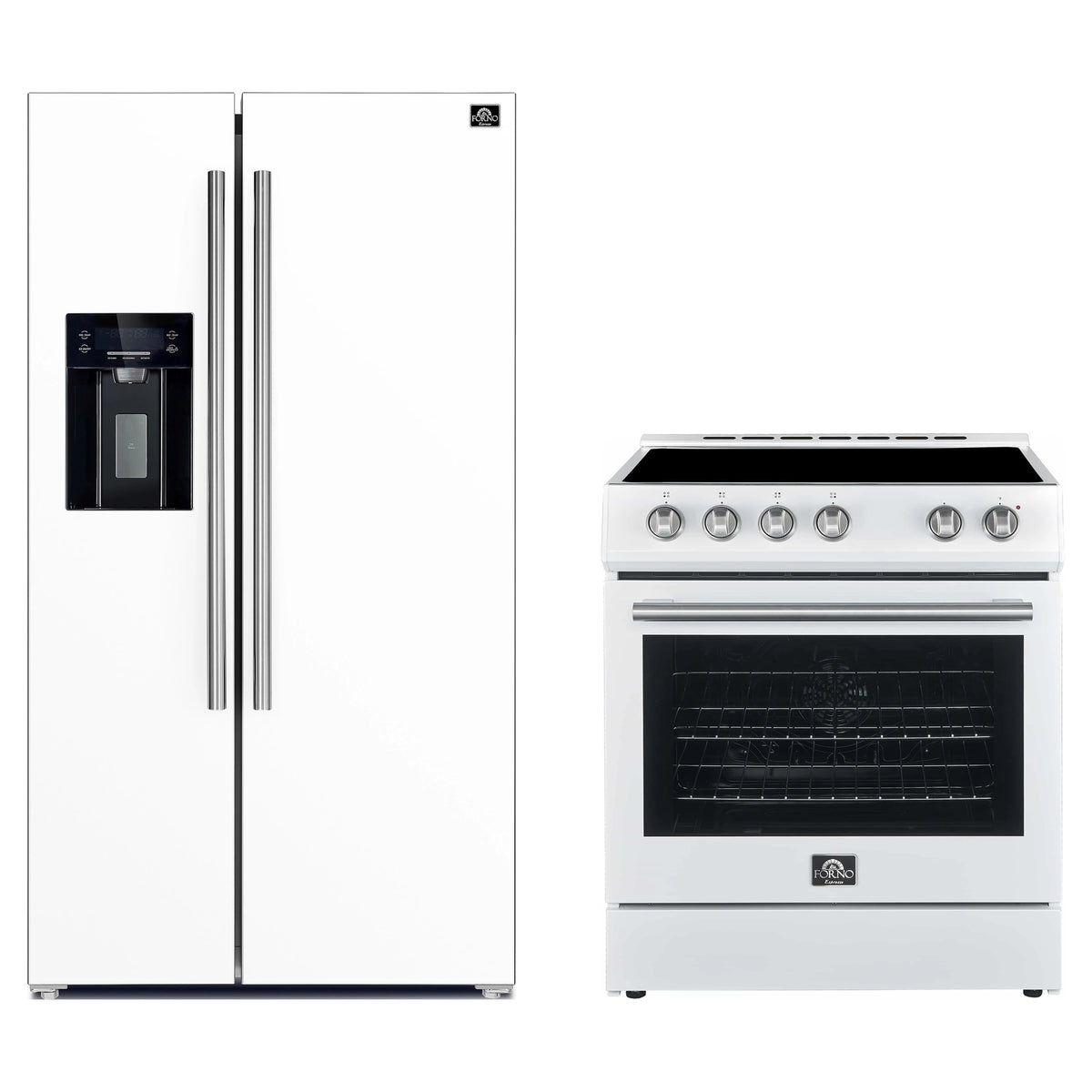 Forno 2-Piece Appliance Package - 30-Inch Electric Range and 36-Inch Side by Side Refrigerator in White with Stainless Steel Trim (FBDL-003-10US)