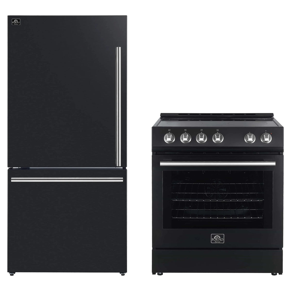 Forno 2-Piece Appliance Package - 30-Inch Electric Range and 31-Inch Refrigerator in Black with Stainless Steel Trim (FBDL-003-12US)