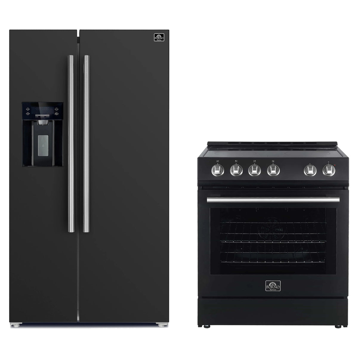 Forno 2-Piece Appliance Package - 30-Inch Electric Range and 36-Inch Side by Side Refrigerator with Water Dispenser in Black with Stainless Steel Trim (FBDL-003-14US)