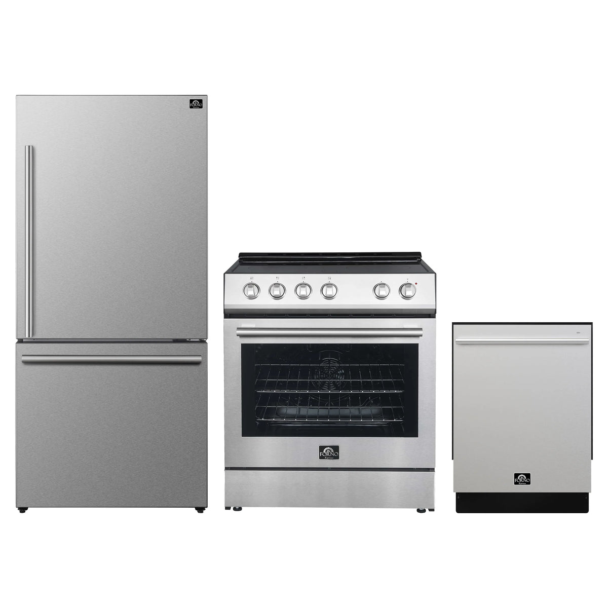 FORNO 3-Piece Appliance Package- 30-Inch Electric Range, 31-Inch Refrigerator, and Built-In Dishwasher in Stainless Steel (FBDL-011-01US)