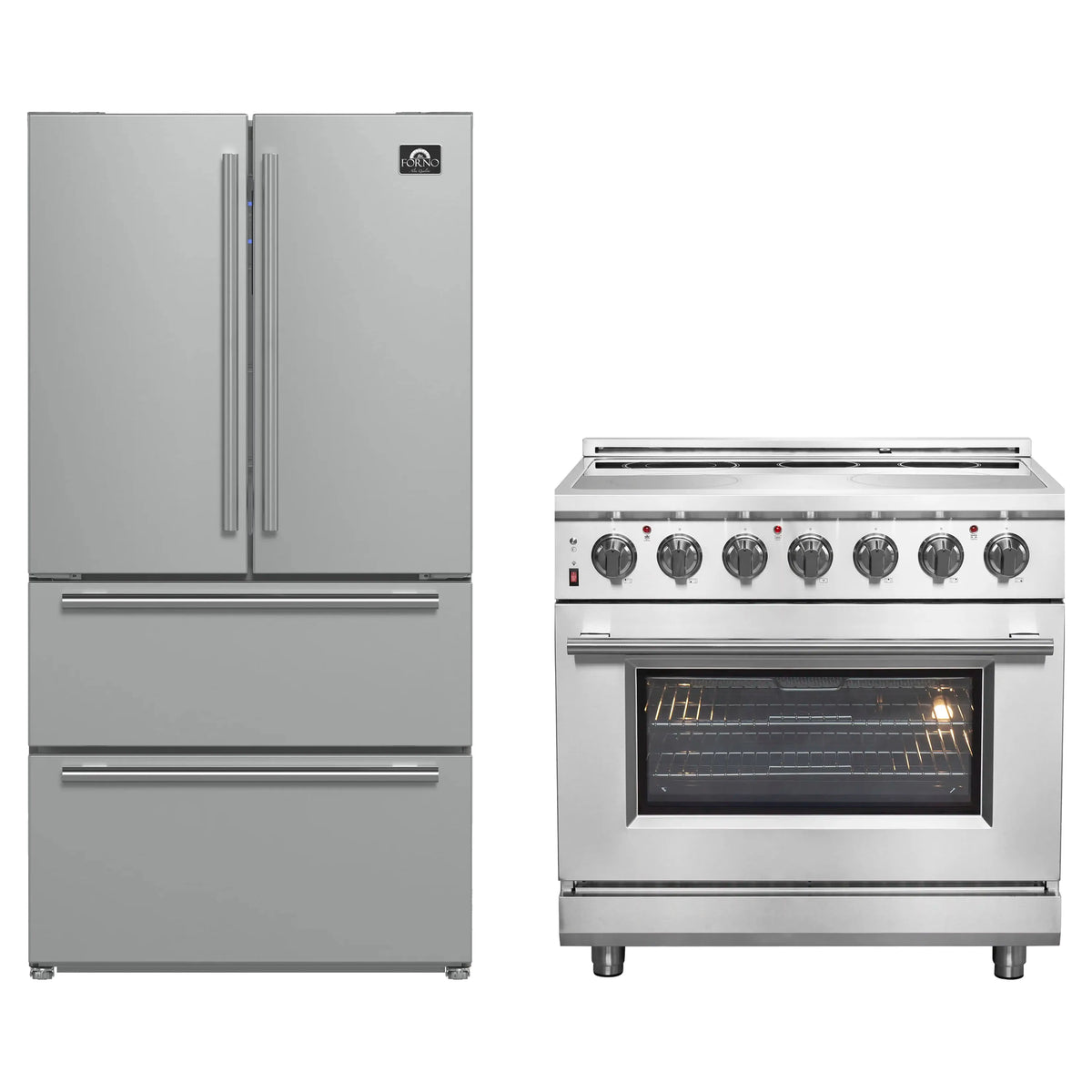 Forno 2-Piece Appliance Package - 36-Inch Electric Range and 36-Inch French Door Refrigerator in Stainless Steel (FBDL-013-08CAUS)