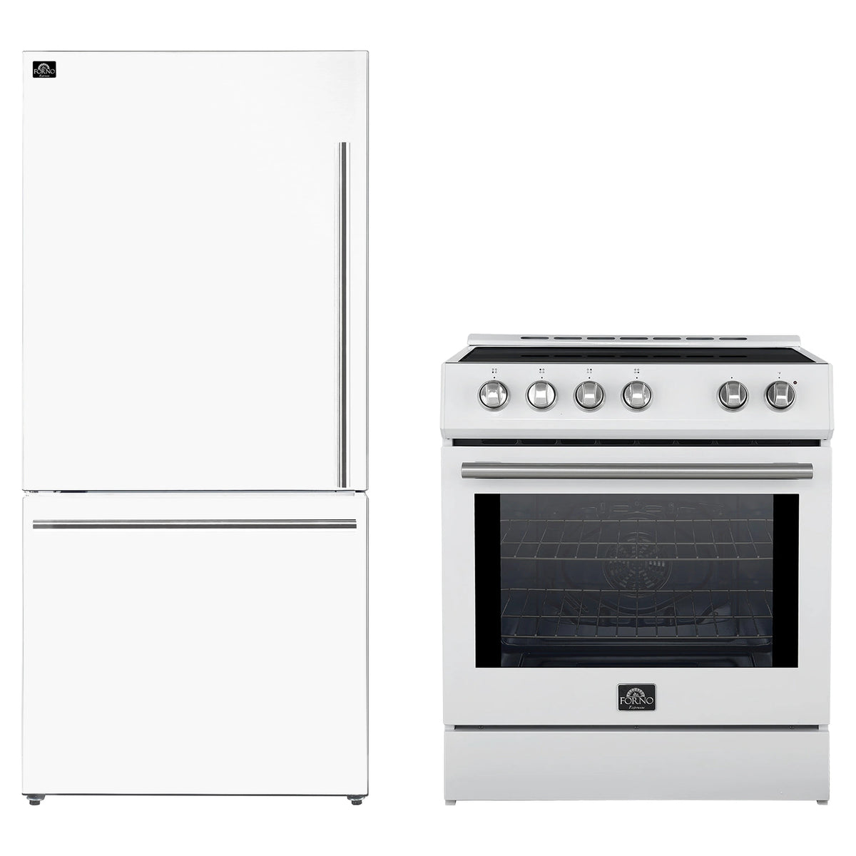 Forno 2-Piece Appliance Package - 30-Inch Slide-In Induction Range and 31-Inch Refrigerator, Left Hinge in White with Stainless Steel Trim (FBDL-014-07CAUS)