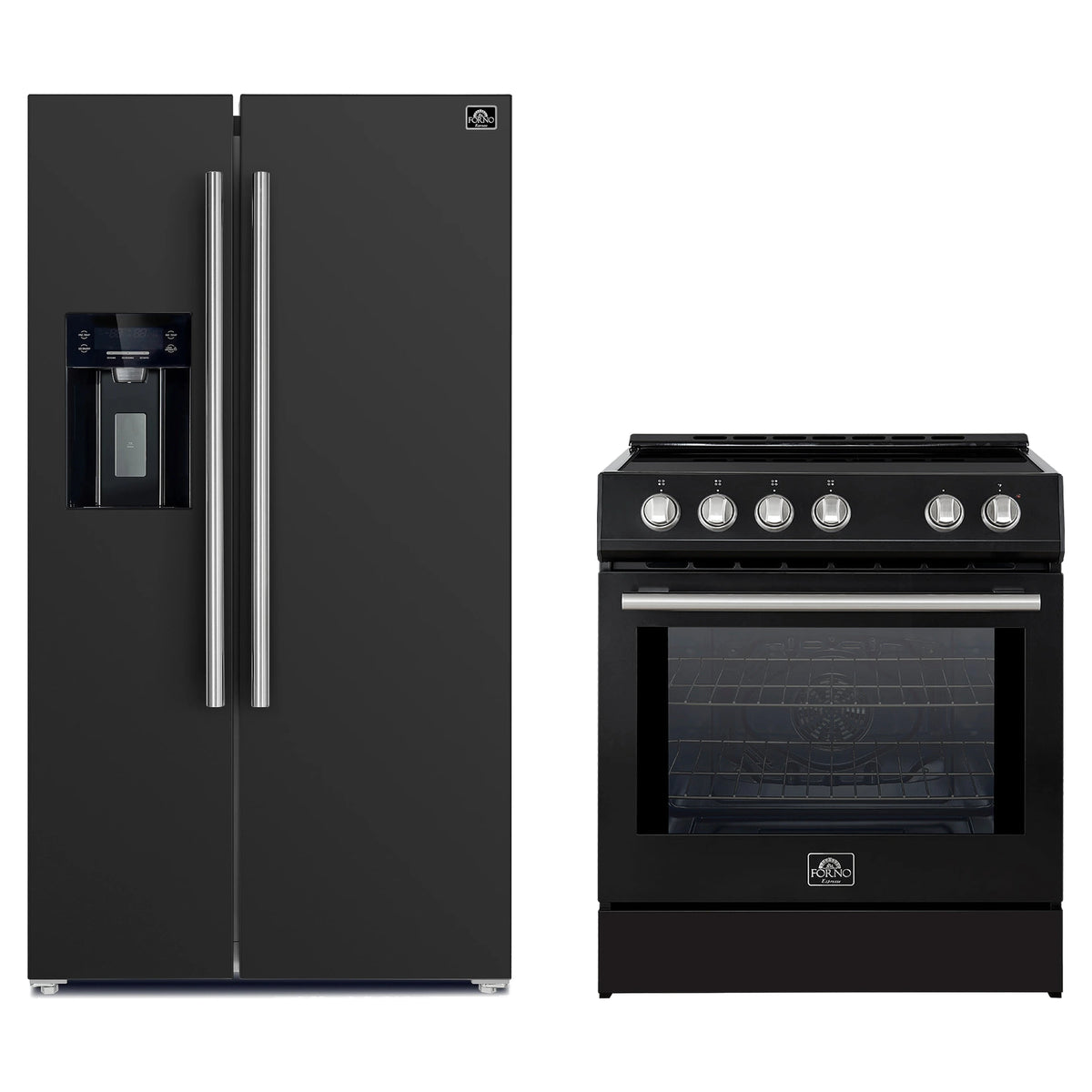Forno 2-Piece Appliance Package - 30-Inch Slide-In Induction Range and 36-Inch Side by Side Refrigerator with Water Dispenser in Black with Stainless Steel Trim (FBDL-014-14CAUS)