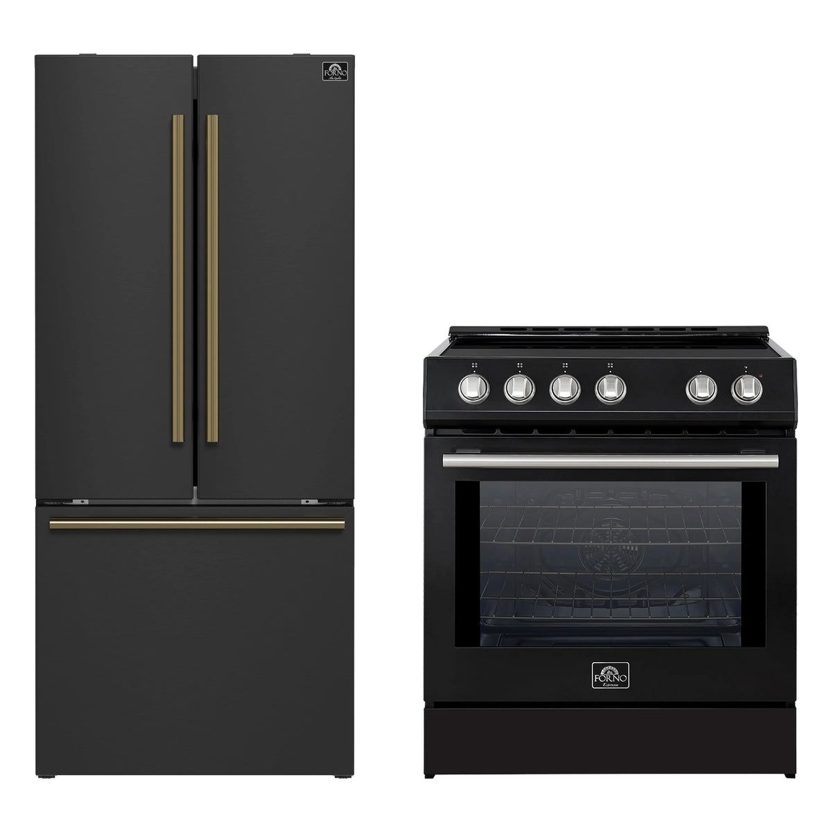Forno 2-Piece Appliance Package - 30-Inch Slide-In Induction Range and 30-Inch French Door Refrigerator in Black with Stainless Steel Trim (FBDL-014-15CAUS)