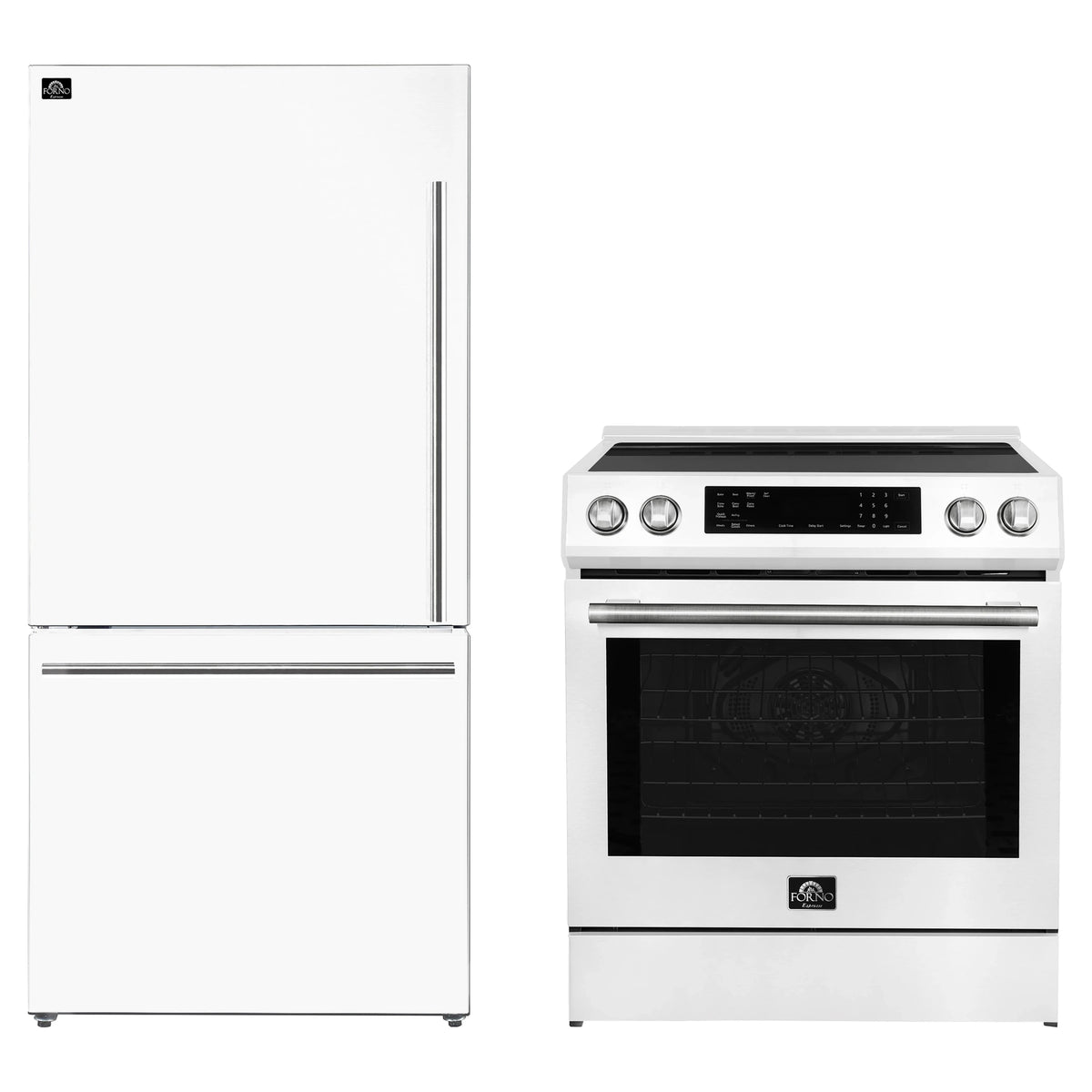 Forno 2-Piece Appliance Package - 30-Inch Induction Range and 31-Inch Refrigerator, Left Hinge in White with Stainless Steel Trim (FBDL-015-07CAUS)
