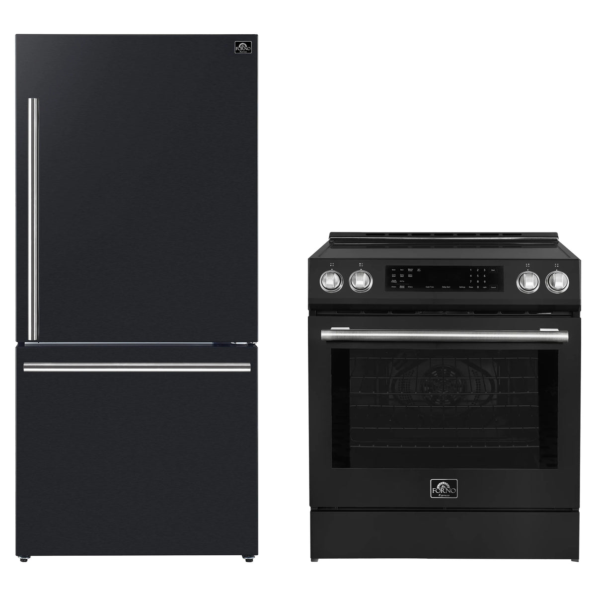 Forno 2-Piece Appliance Package - 30-Inch Induction Range and 31-Inch Refrigerator, Right Hinge in Black with Stainless Steel Trim (FBDL-015-11CAUS)