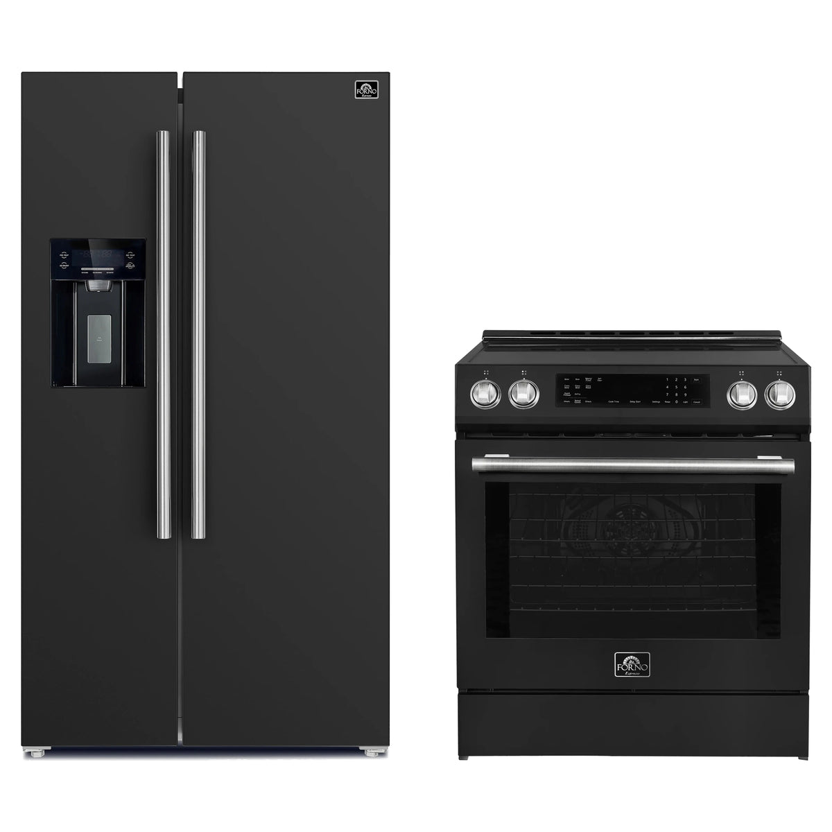Forno 2-Piece Appliance Package - 30-Inch Induction Range and 36-Inch Side by Side Refrigerator with Water Dispenser in Black with Stainless Steel Trim (FBDL-015-14CAUS)
