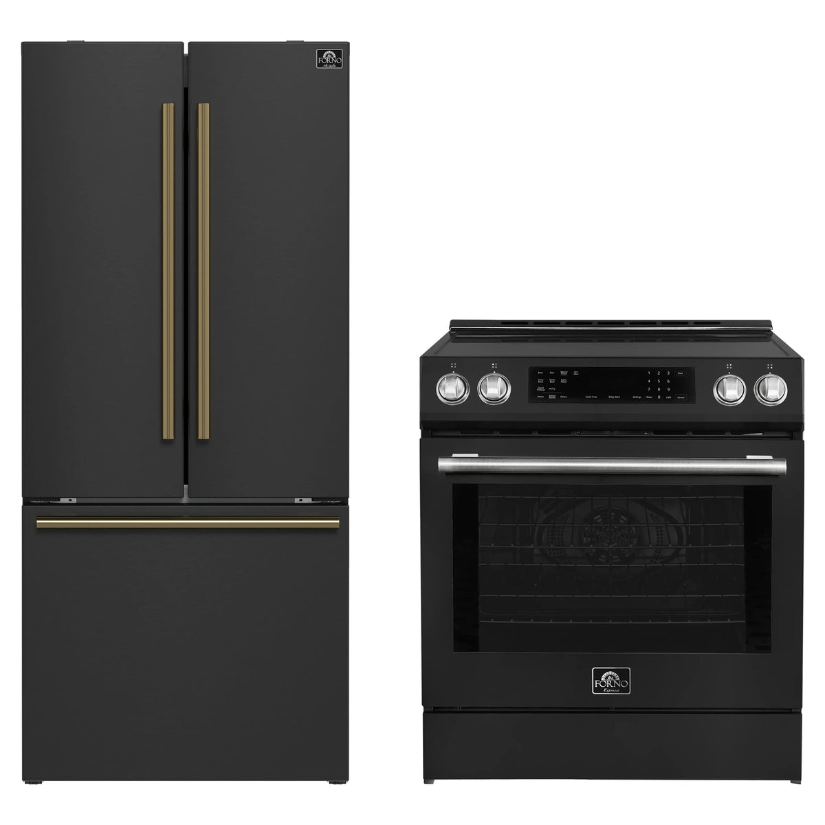 Forno 2-Piece Appliance Package - 30-Inch Induction Range and 30-Inch French Door Refrigerator in Black with Stainless Steel Trim (FBDL-015-15CAUS)
