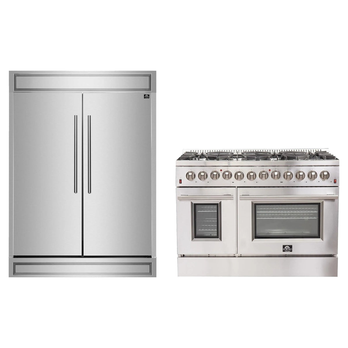 Forno 2-Piece Appliance Package - 48-Inch Dual Fuel Range and 60-Inch Built-In Refrigerator in Stainless Steel (FBDL-017-03CAUS)
