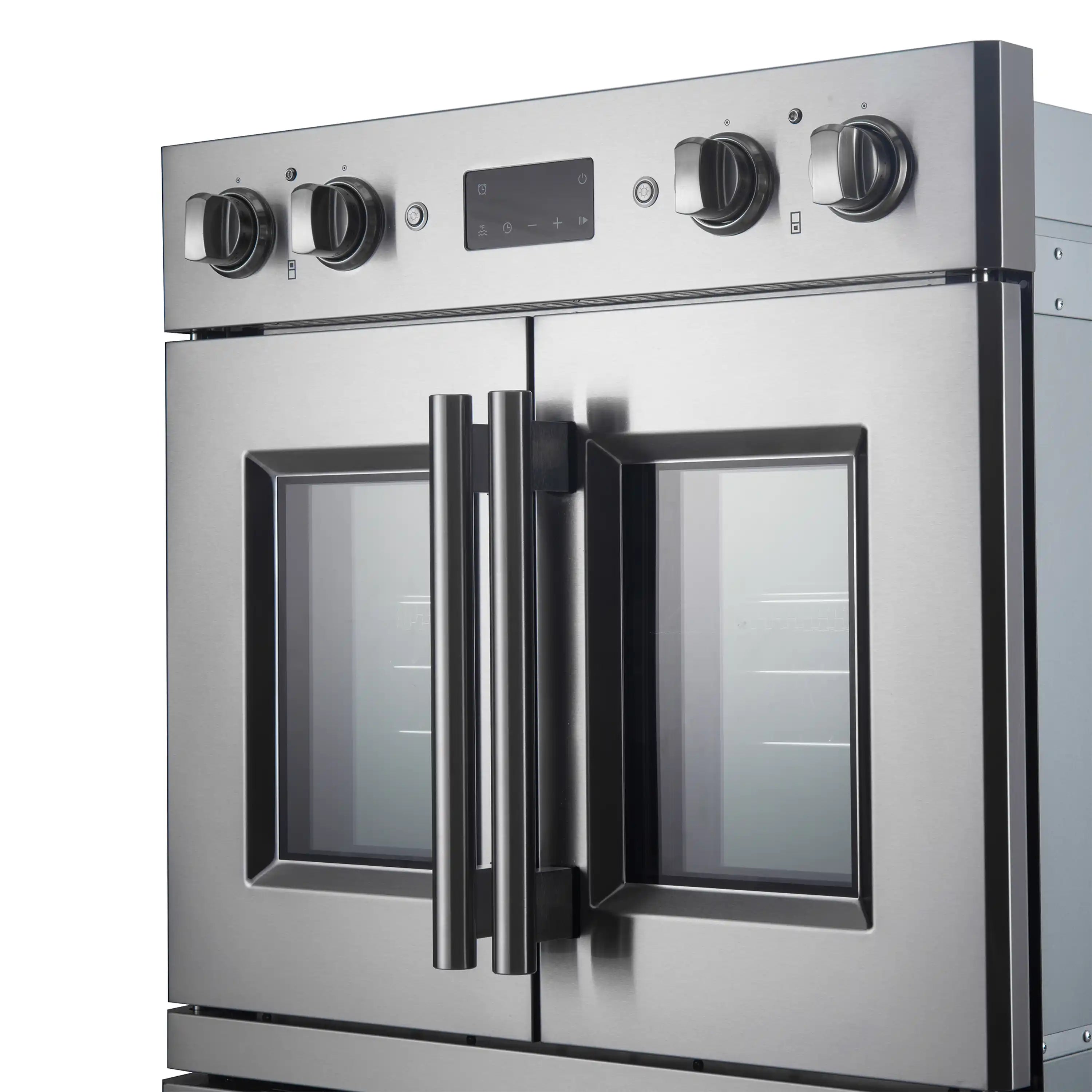Forno Asti electric double oven control panel, stainless top with knobs and display