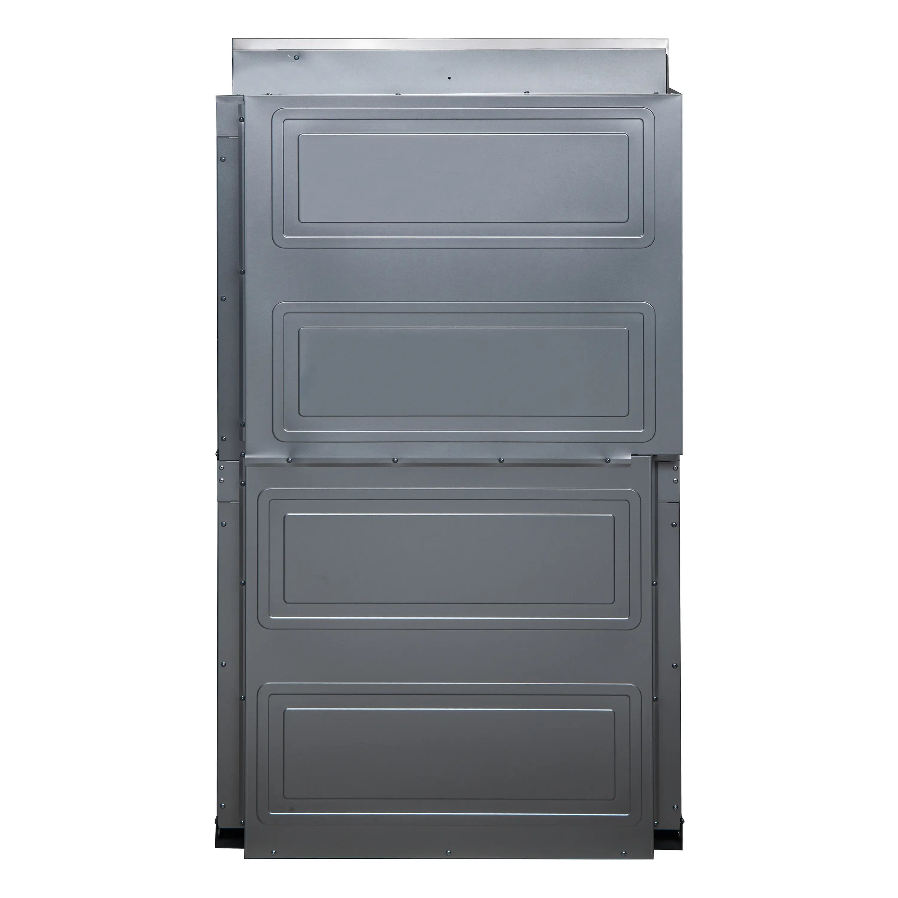 30-inch electric double French-door oven with four rectangular door panels, closed