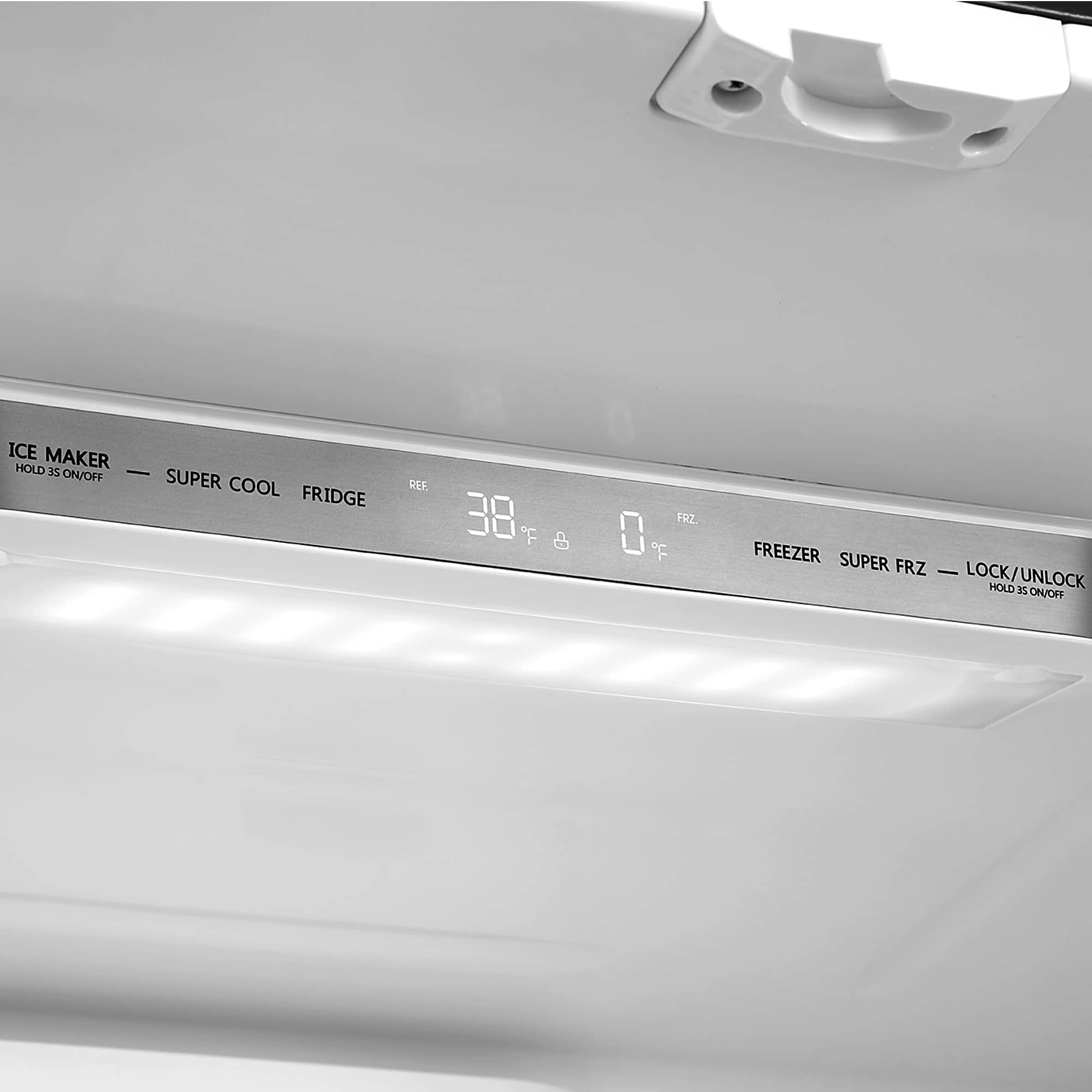Refrigerator digital control panel with temperature display and buttons