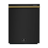 Forno Espresso Pozzo 24-Inch Built-In Tall Tub Top Control Dishwasher, 49 dBA, in Black with Antique Brass Handle (FDWBI8067-24BLK)