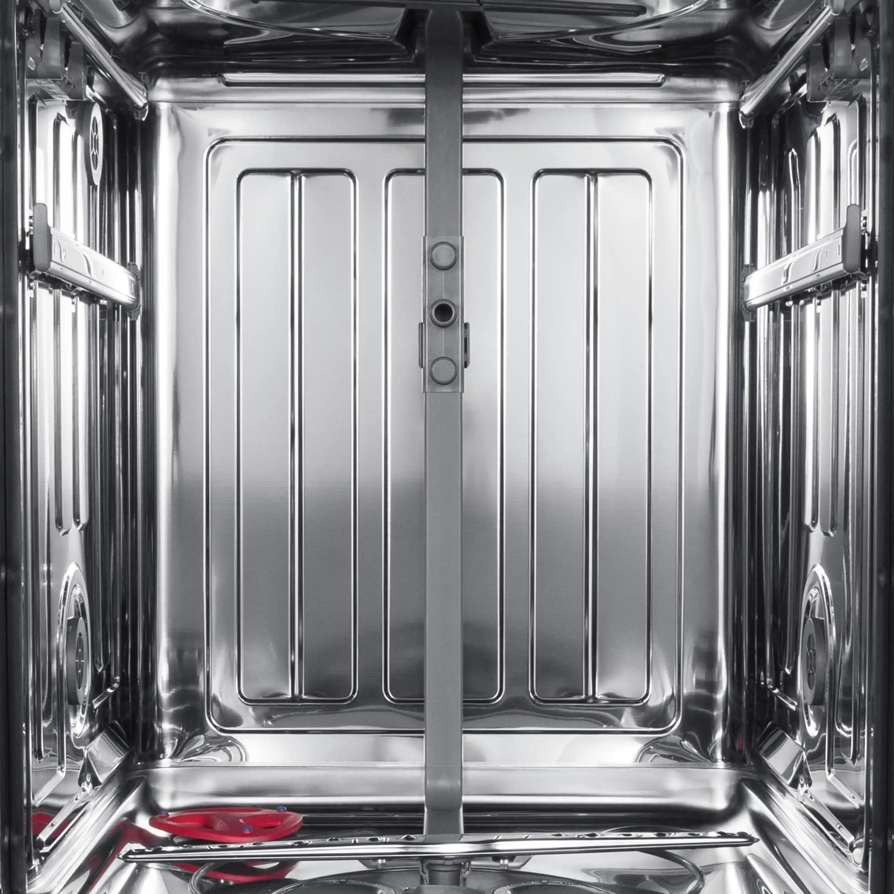 3-piece appliance package: close-up of open dishwasher tub with vertical wall rails