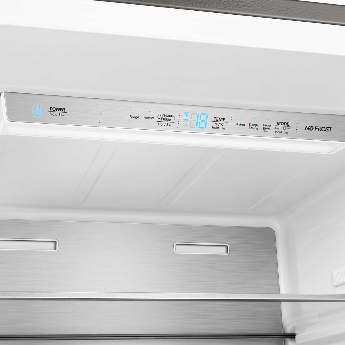 Forno refrigerator control panel with digital display and No Frost indicators