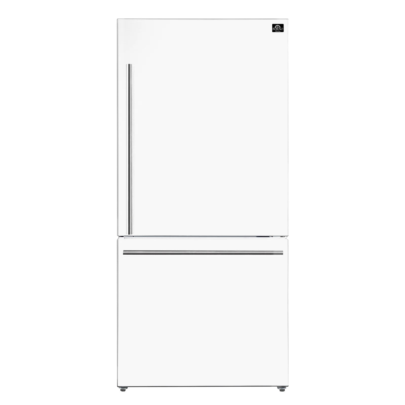 White 2-door refrigerator with stainless steel handles, front view