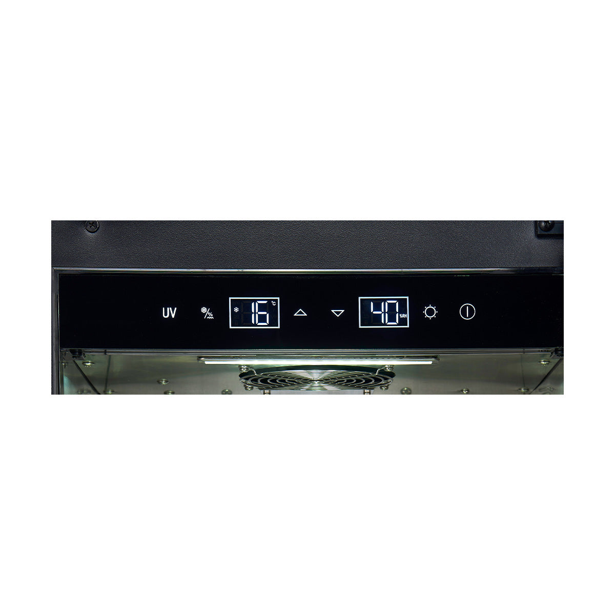 Cabinet control panel with UV and digital temperature timer display