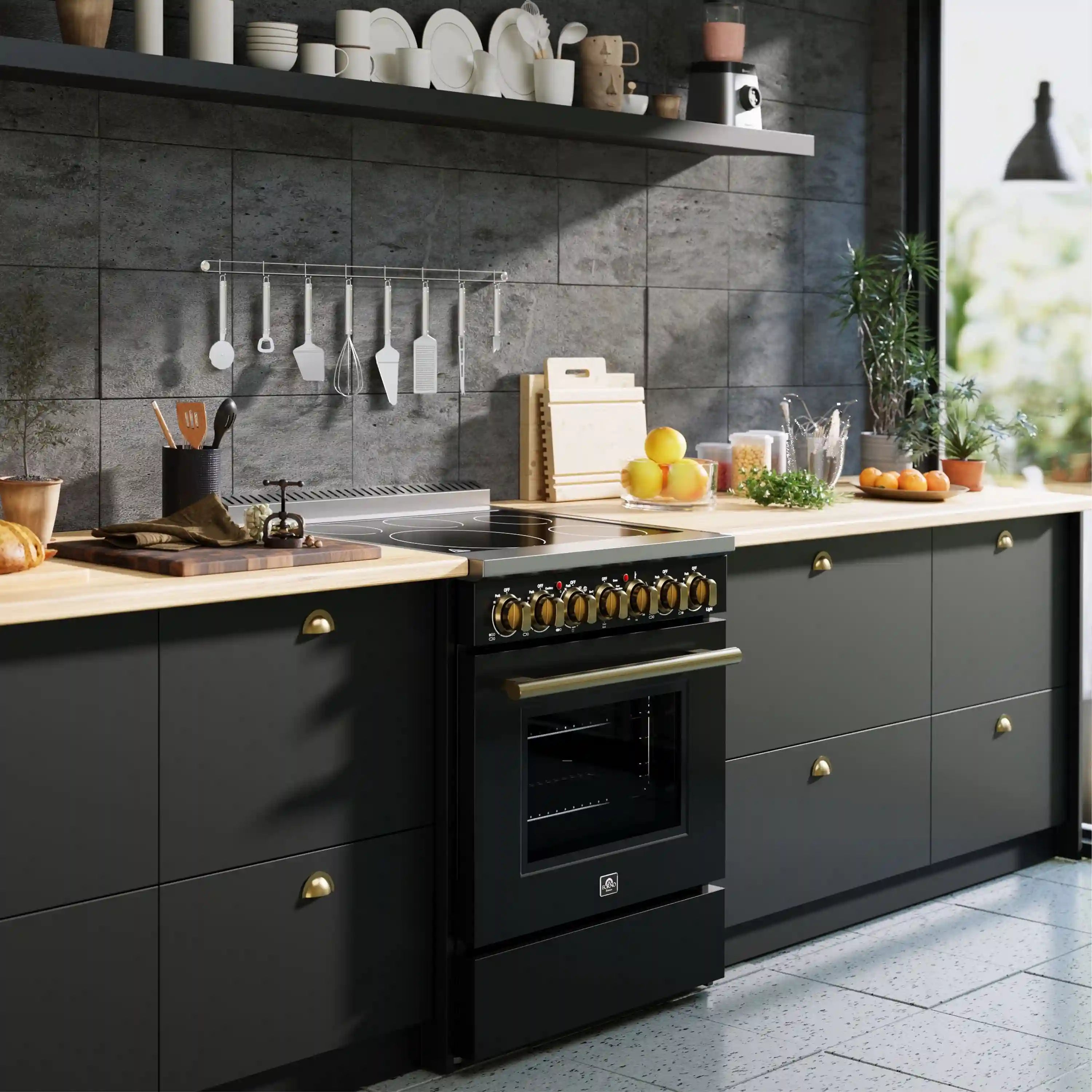 Black freestanding electric range with cooktop and oven door