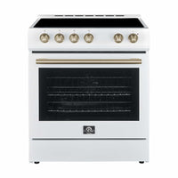 Forno Leonardo Espresso 30-Inch Electric Range with 5.0 cu. Ft. Electric Oven in White in Antique Brass Trim (FFSEL6012-30WHT)