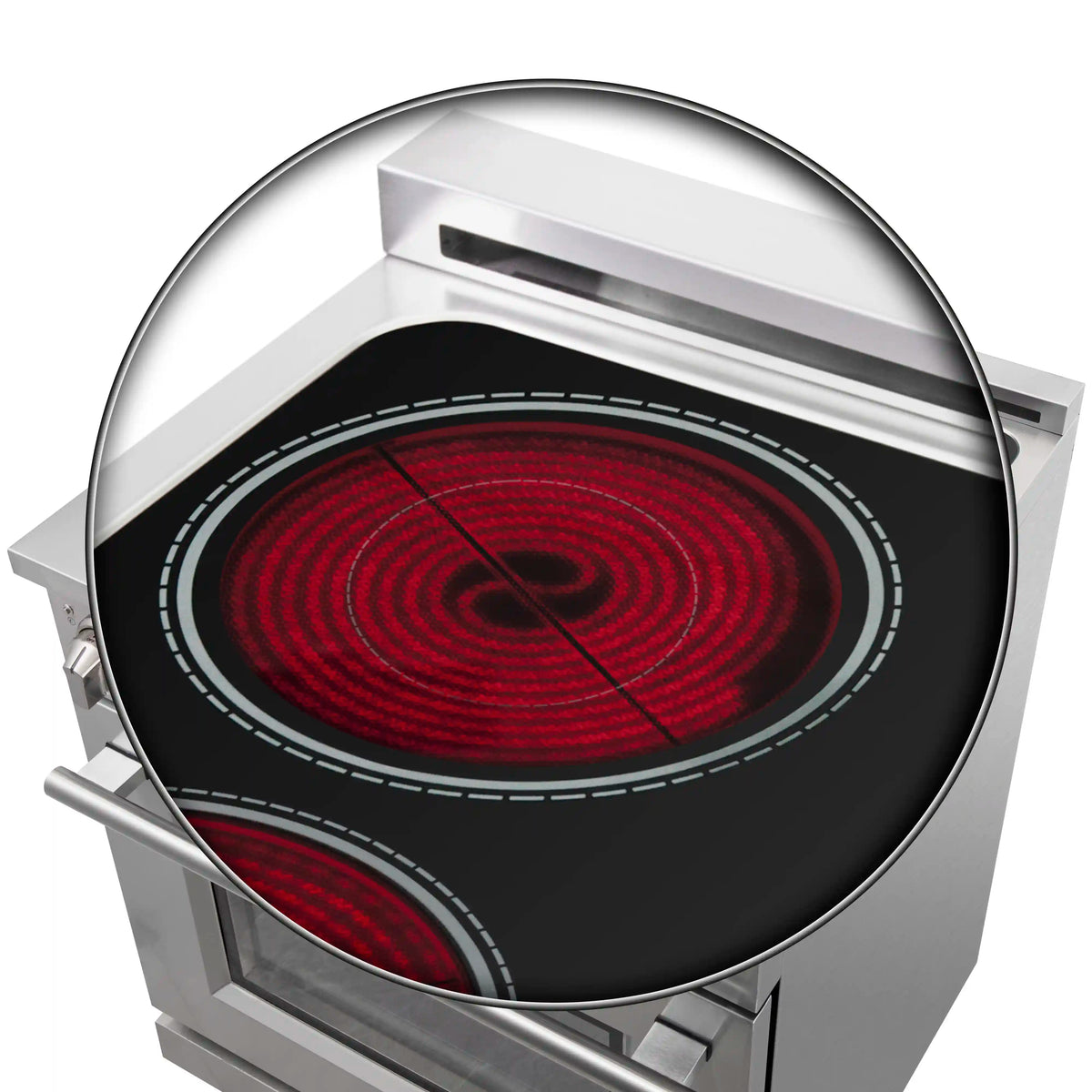 Single red coil burner on electric range cooktop