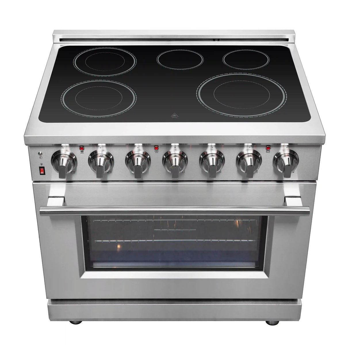 Stainless steel electric cooktop with black glass and five coil heating elements