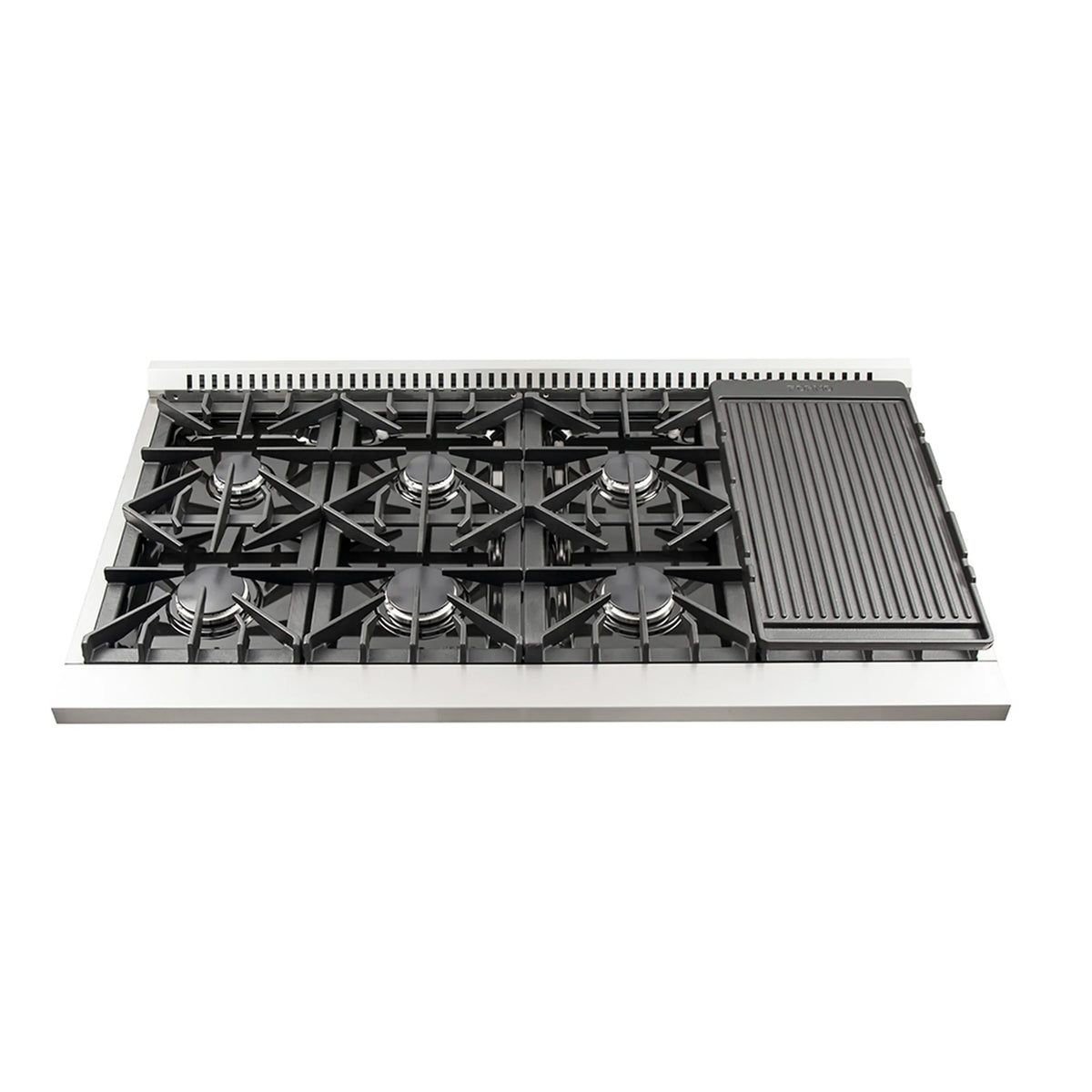 Stainless steel gas cooktop grates with right side griddle insert