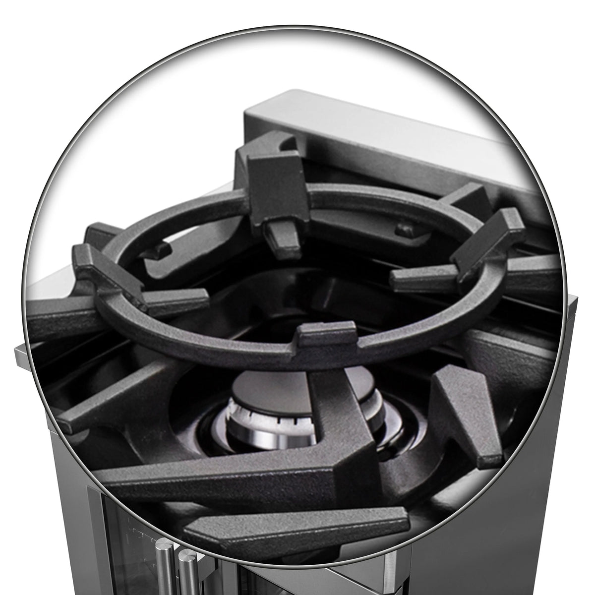Stainless gas cooktop burner grates and center burner head