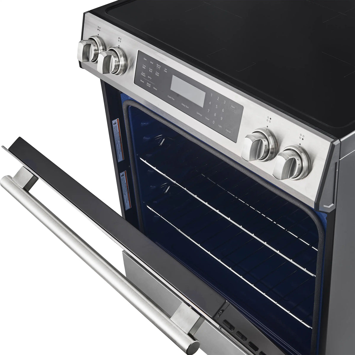 FORNO stainless steel induction range oven interior view with open door