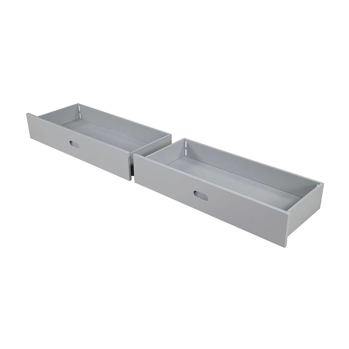 Gray underbed storage drawers for bunk bed, two pull-out bins with handles