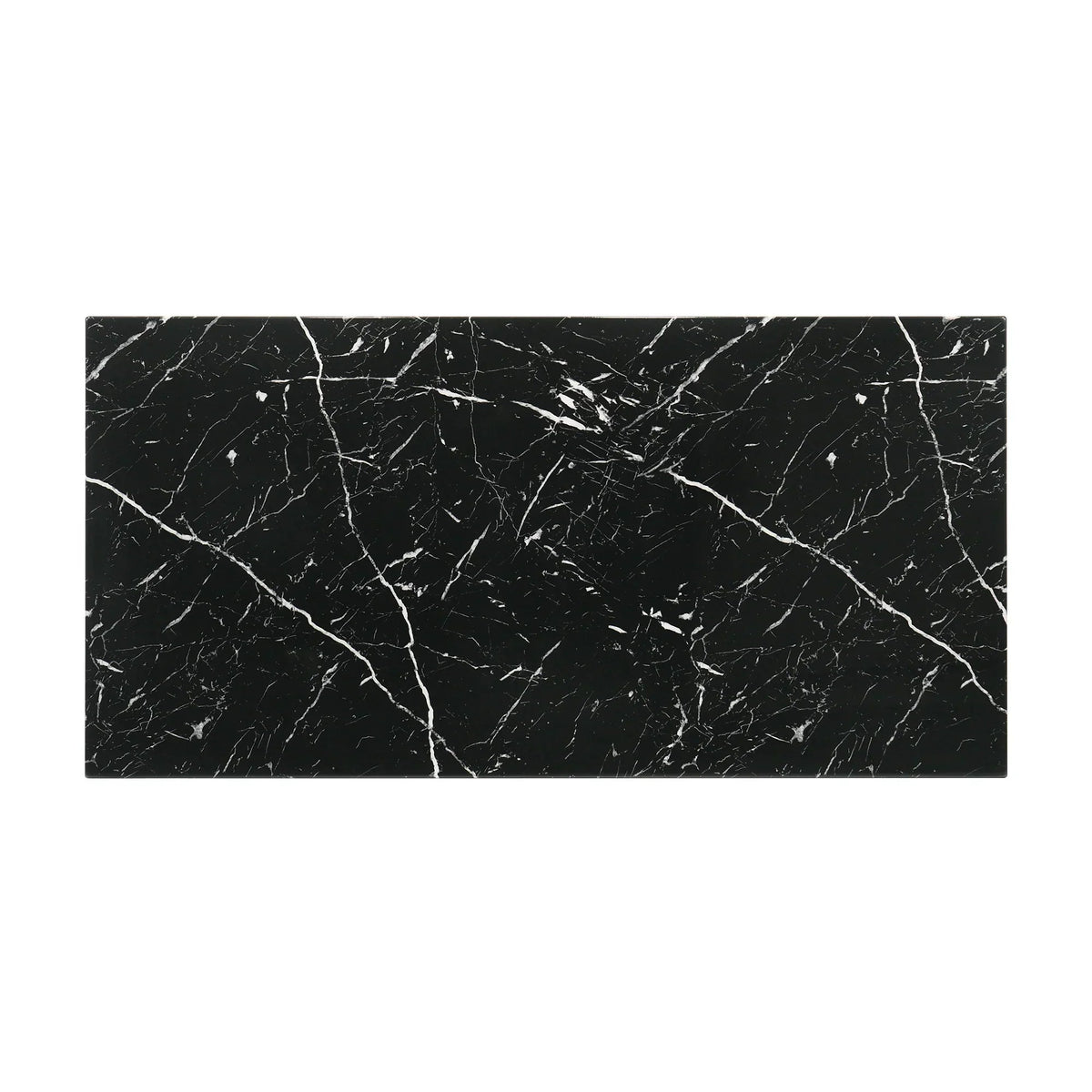 Black faux marble tabletop with white veining pattern for rectangular coffee table.