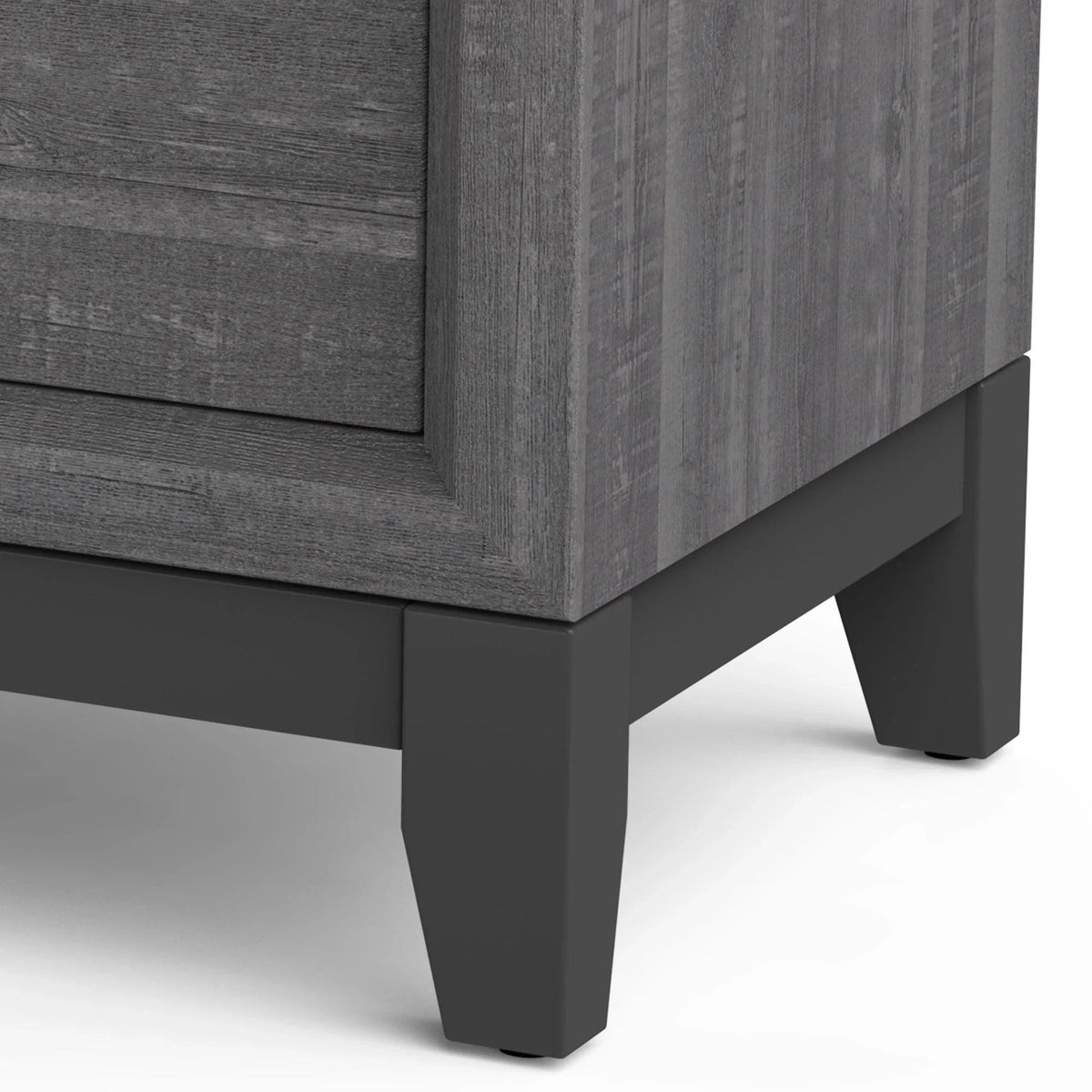 Gray modern wood nightstand with two drawers and tapered dark legs