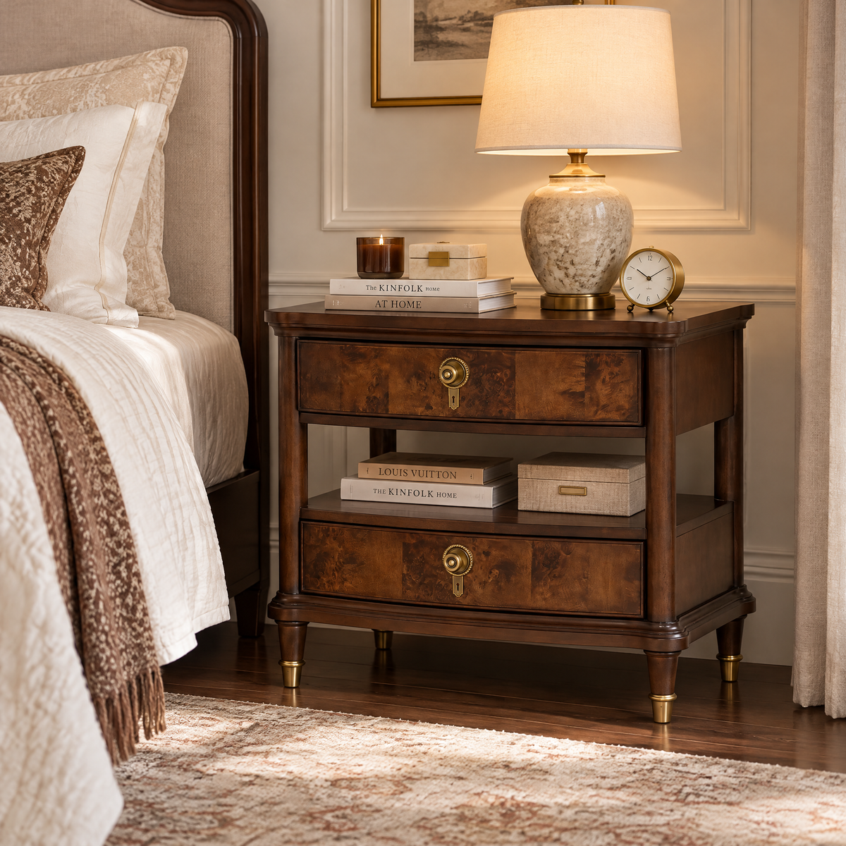 Parrot Uncle 30.5-Inch Westerham French Nightstand Power Outlet with LED Light in Dark Brown (FM74001CH-N-PU)